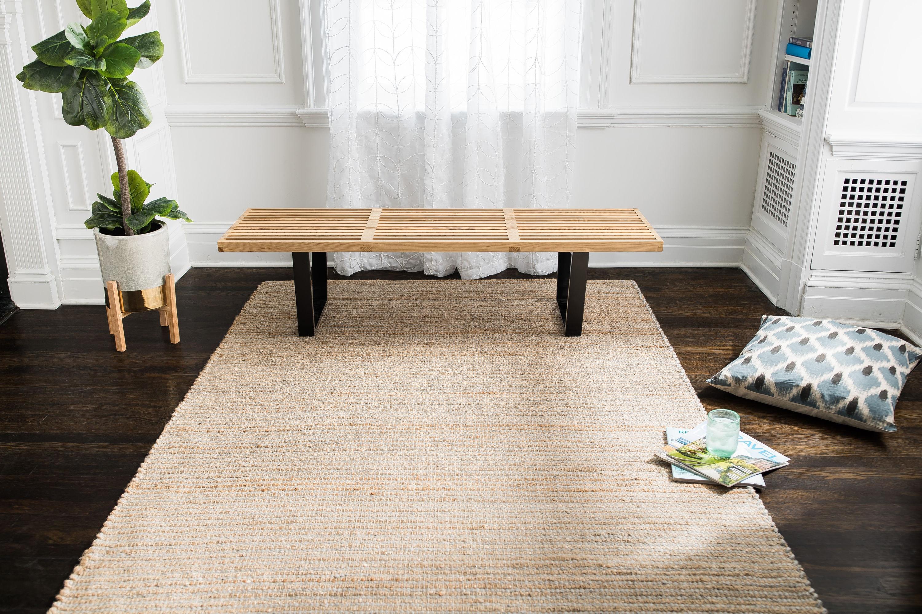 Jani  Madi Natural/Grey Jute and Wool Rug Brown 4' x 6' Stripe 4' x 6' Entryway, Living Room, Dining Room