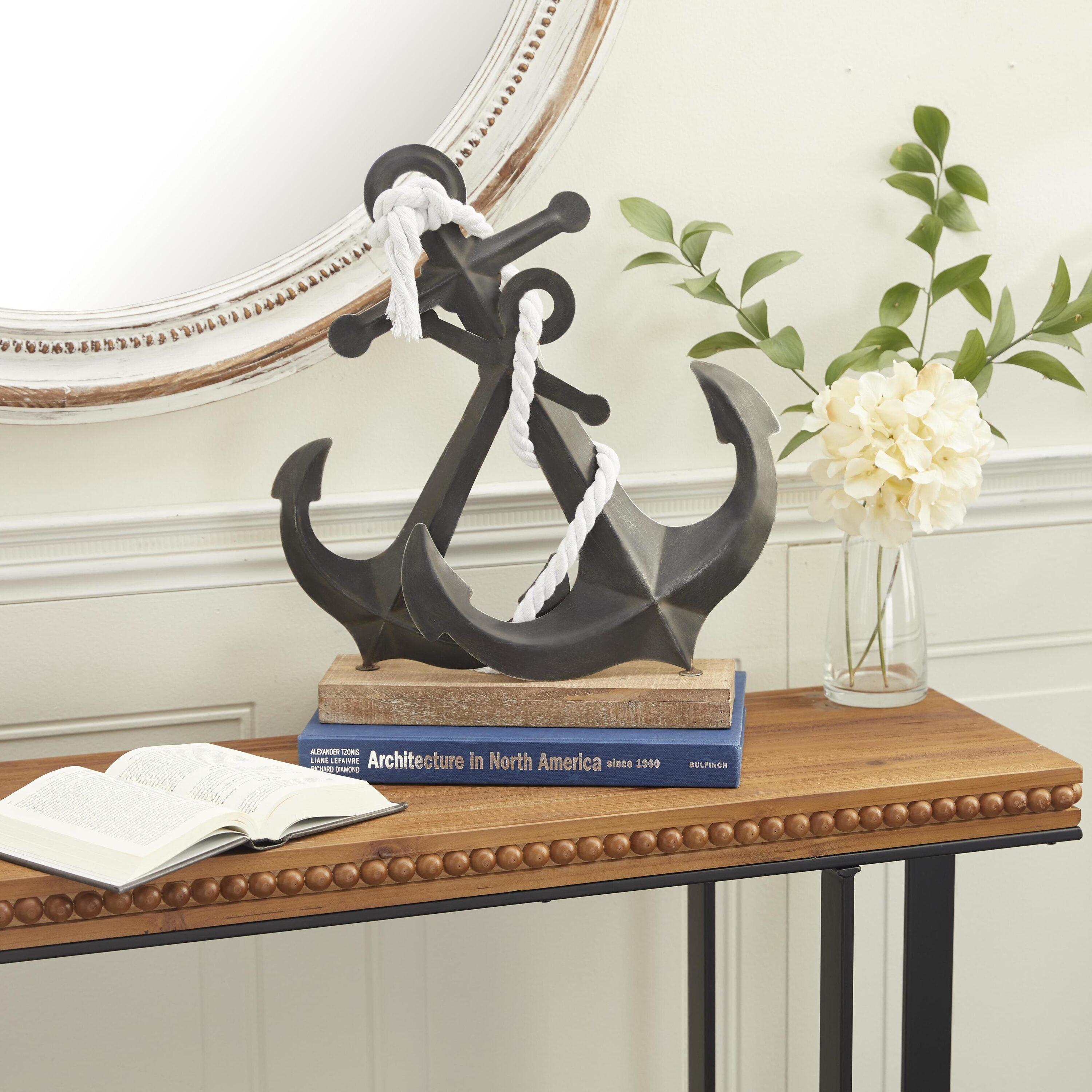 15" x 16" Black Metal Anchor Sculpture, by DecMode