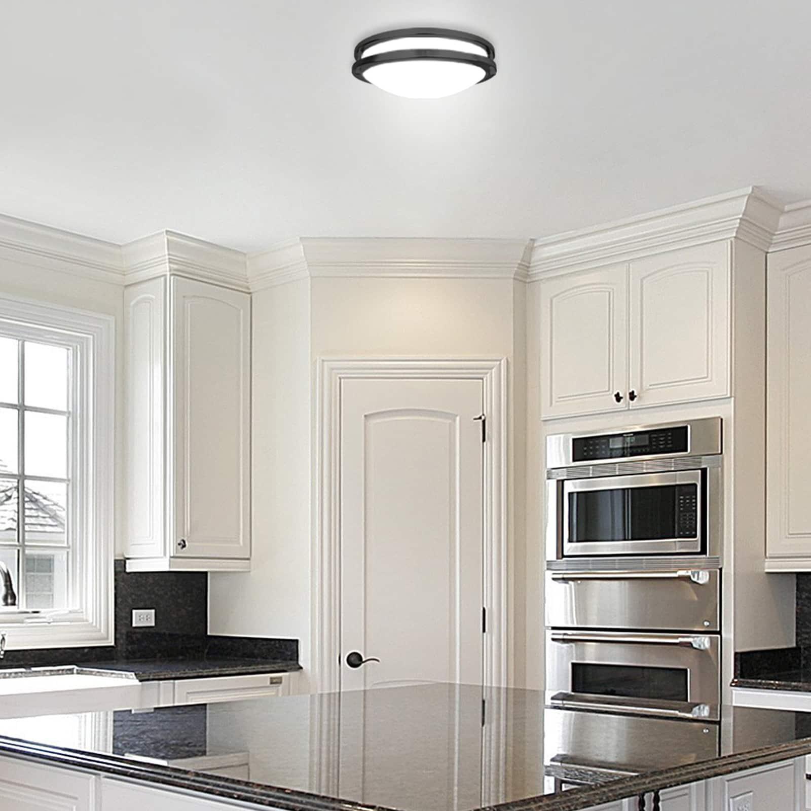 Luxrite 12 inch LED Flush Mount Ceiling Light, 5 Color Selectable 2700K-5000K, Dimmable, 14W, 1120 Lumens, ETL Listed, Matte Black