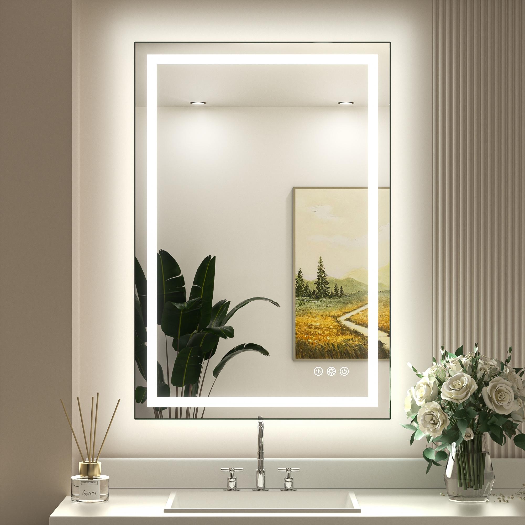 Keonjinn LED Bathroom Vanity Mirror, Front Light & Backlit, 3 Color Temperatures, Anti Fog, Double Lights Strips, 24"x32"