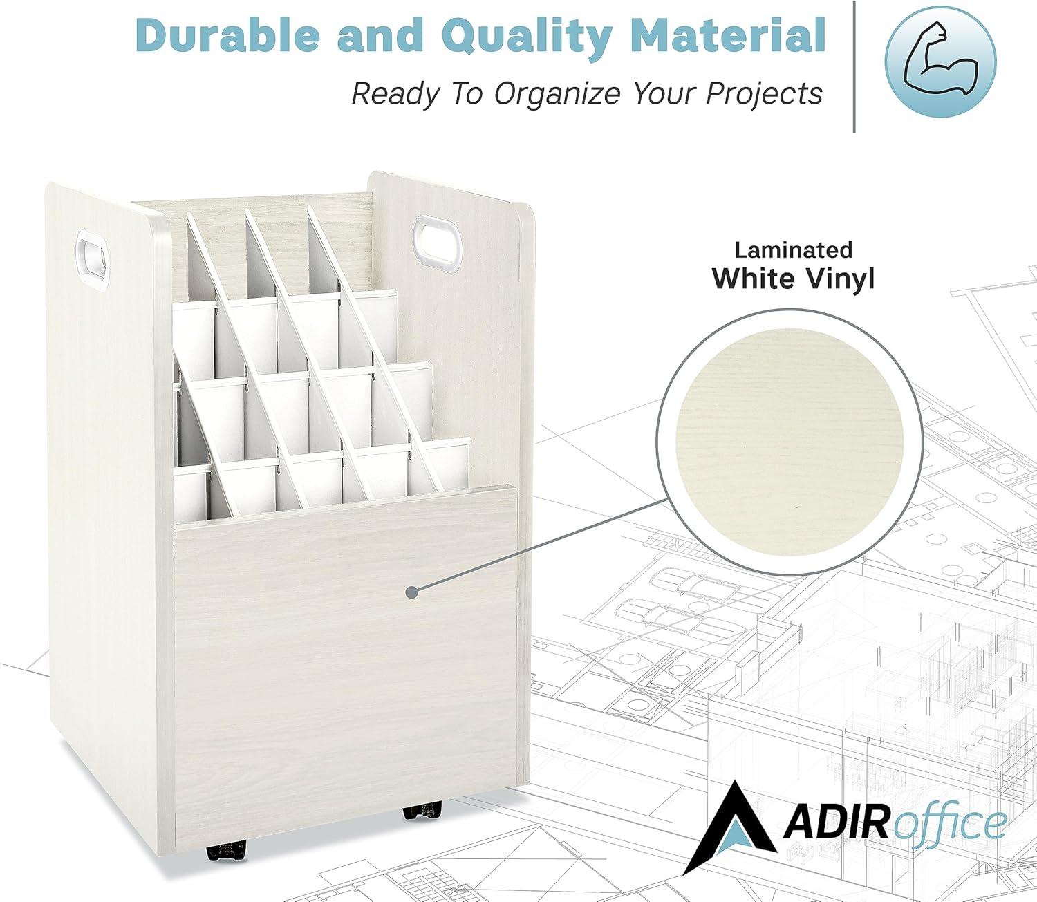 20-Slot Mobile Rolling Wood Blueprint Roll File Large Document Organizer