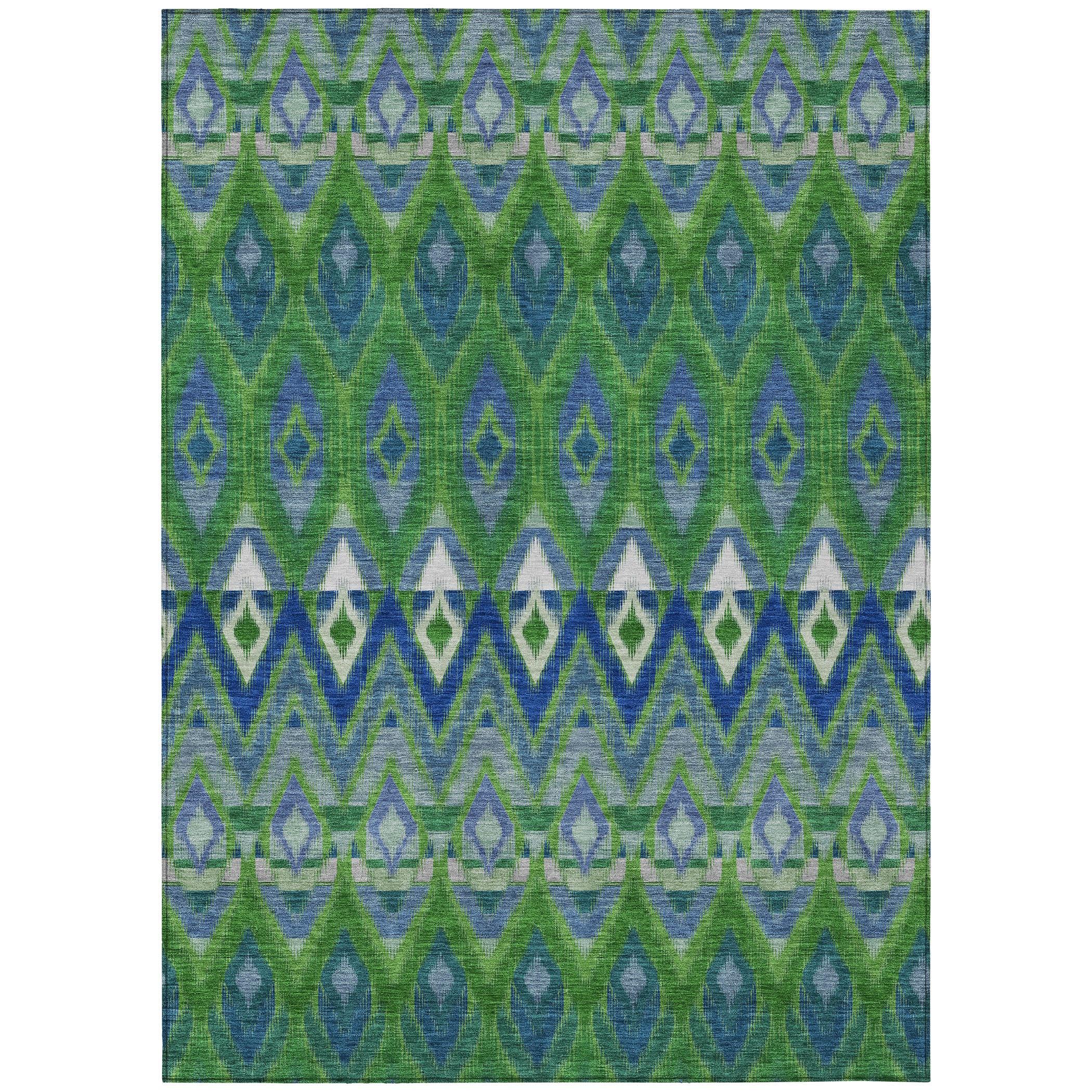 Green and Blue Synthetic Washable Rectangular Area Rug