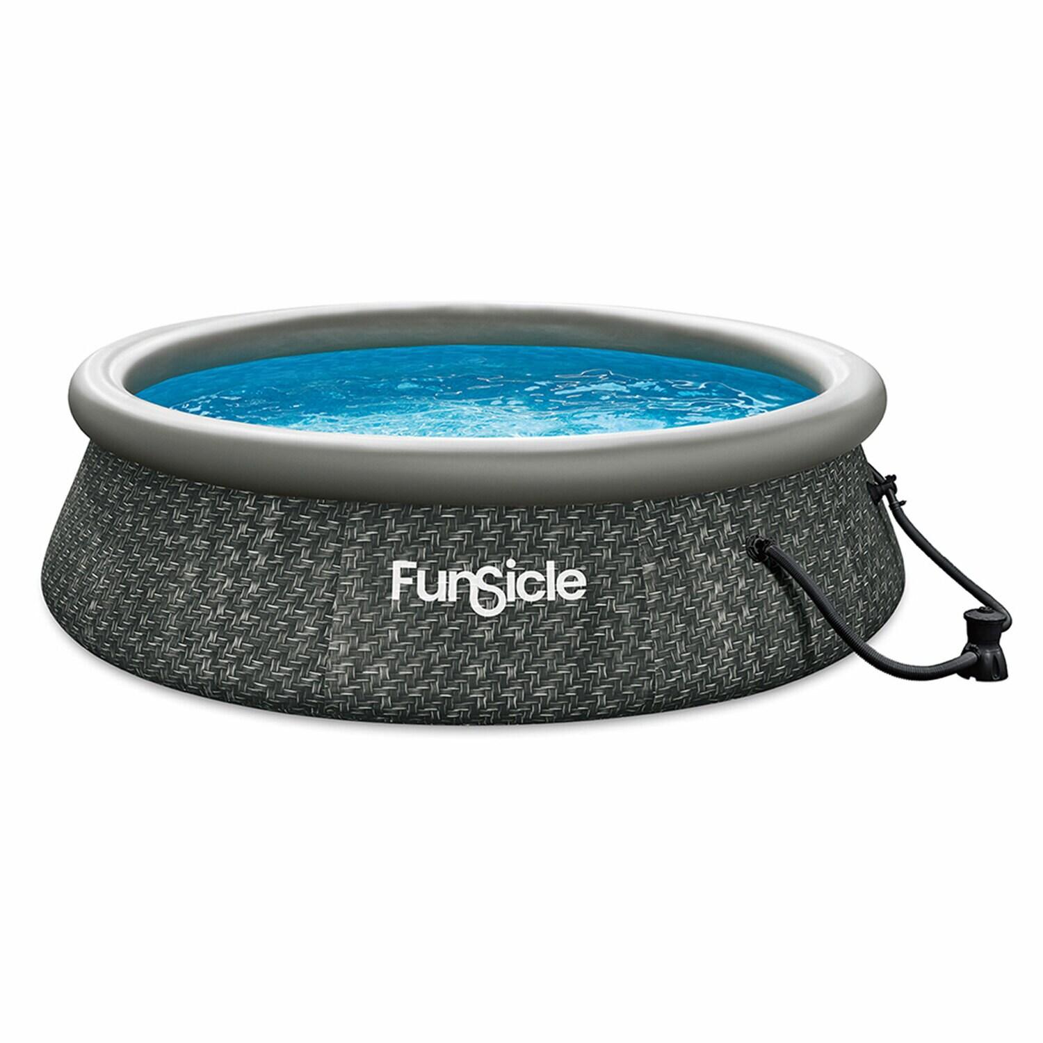 Funsicle 10' x 30" QuickSet Round Inflatable Ring Top Outdoor Above Ground Swimming Pool Set with Pump and Cartridge Filter, Dark Herringbone