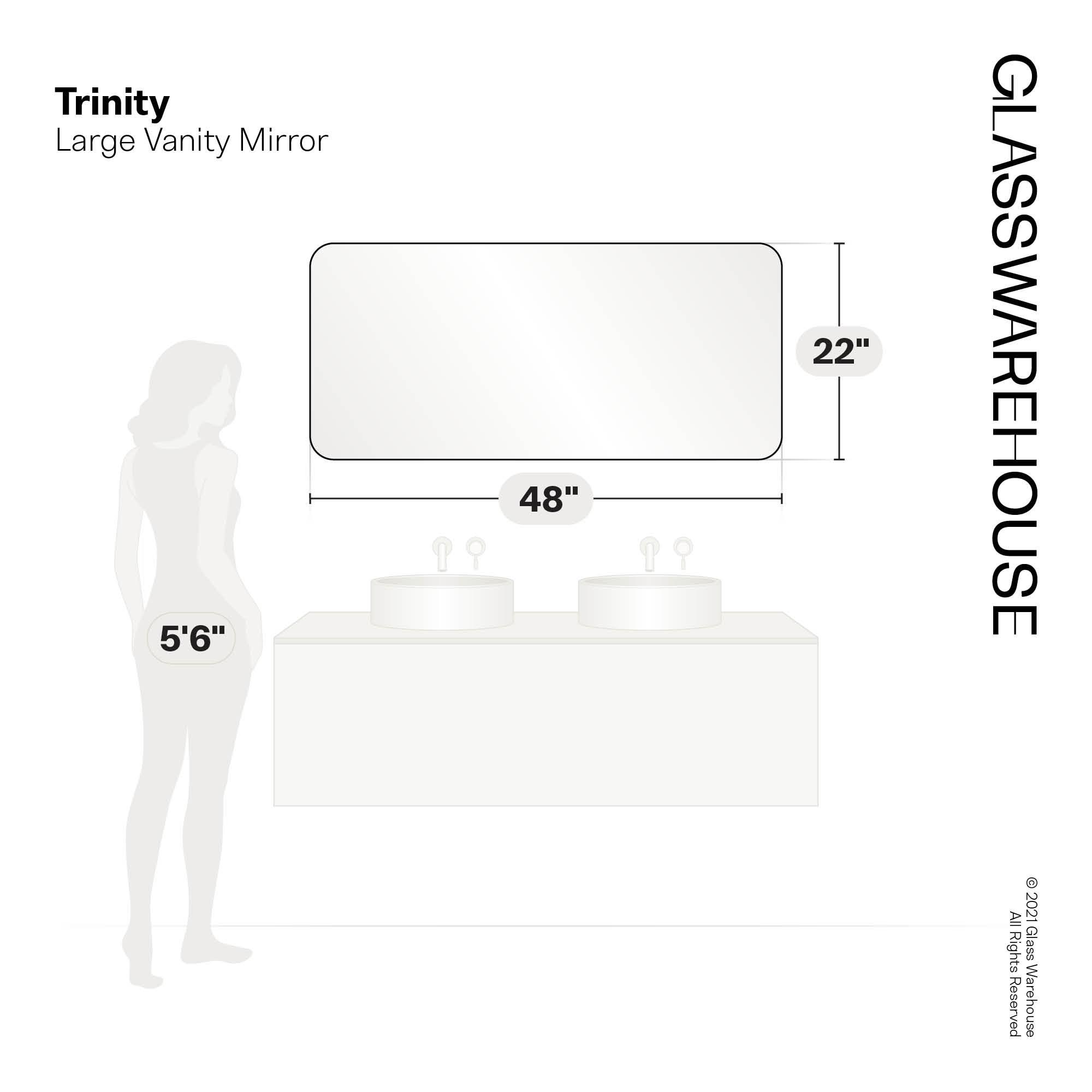 Trinity 22 in. x 48 in. Square Radius Mirror