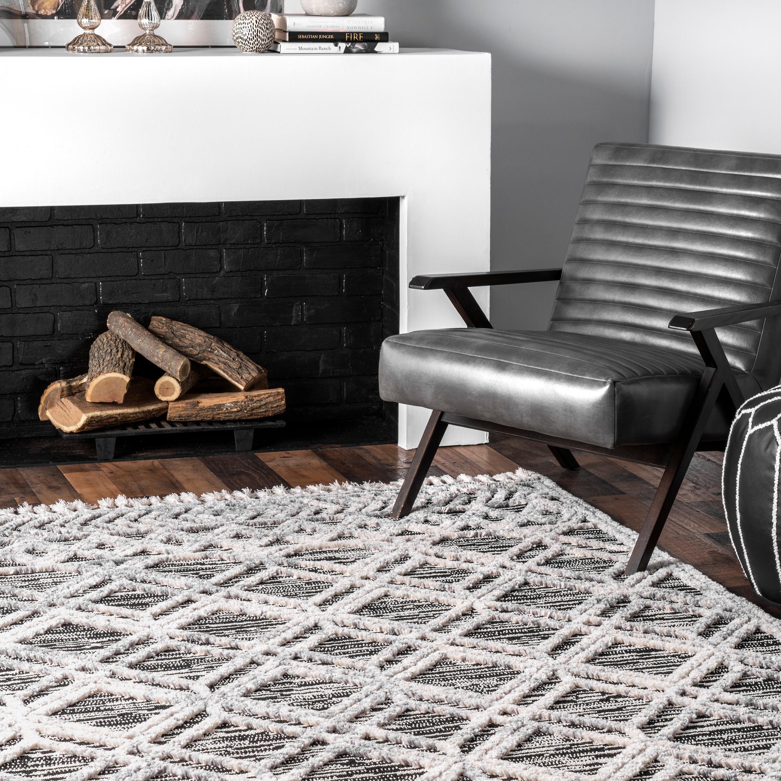 Nuloom 4x6 Ansley Moroccan Tassel Indoor Area Rug, Grey, High-Low Textured Bohemian Design, Plush High Pile, Stain Resistant, Bedroom, Living Room