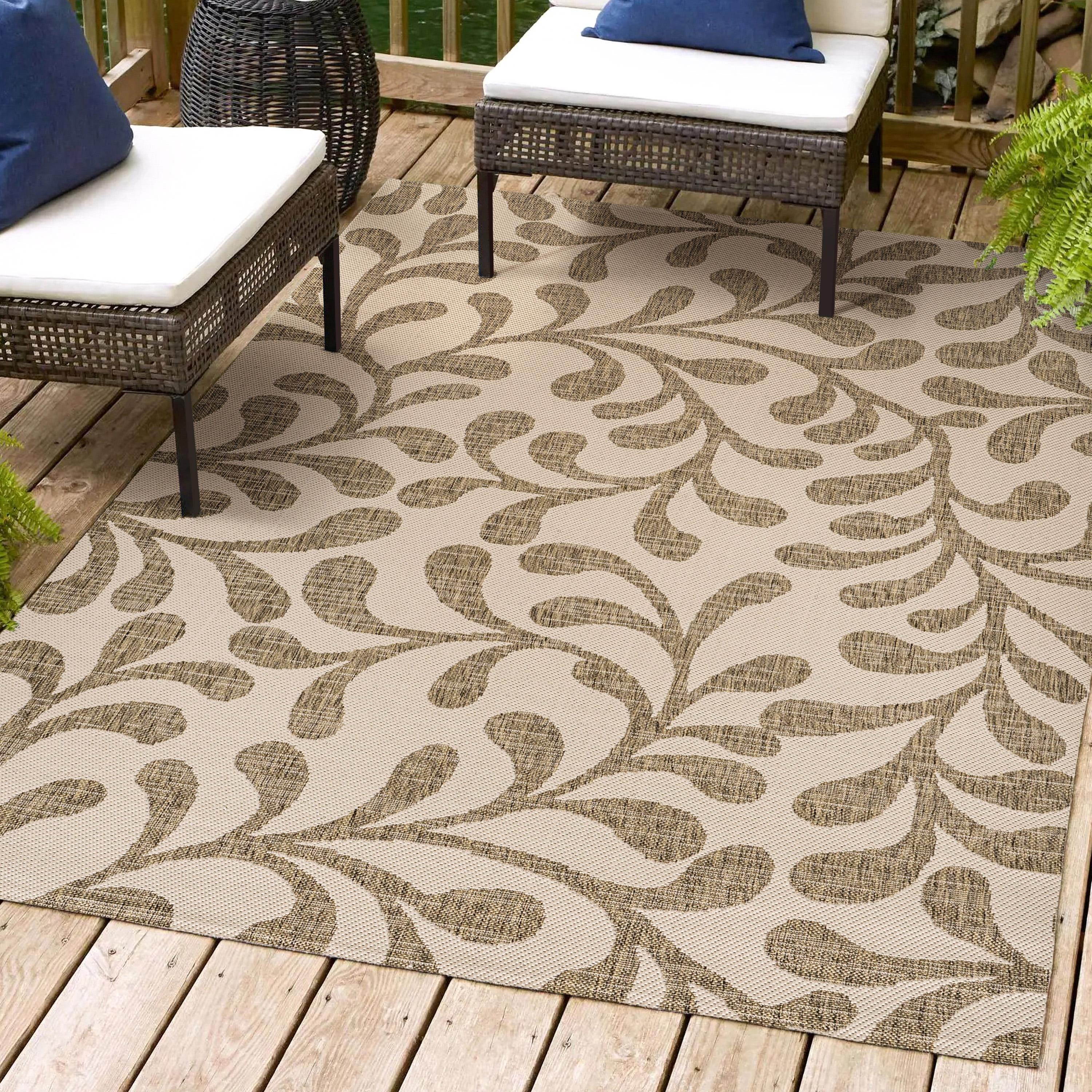 8'x10' Vine All Over Indoor/Outdoor Area Rug, Brown/Beige - JONATHAN Y