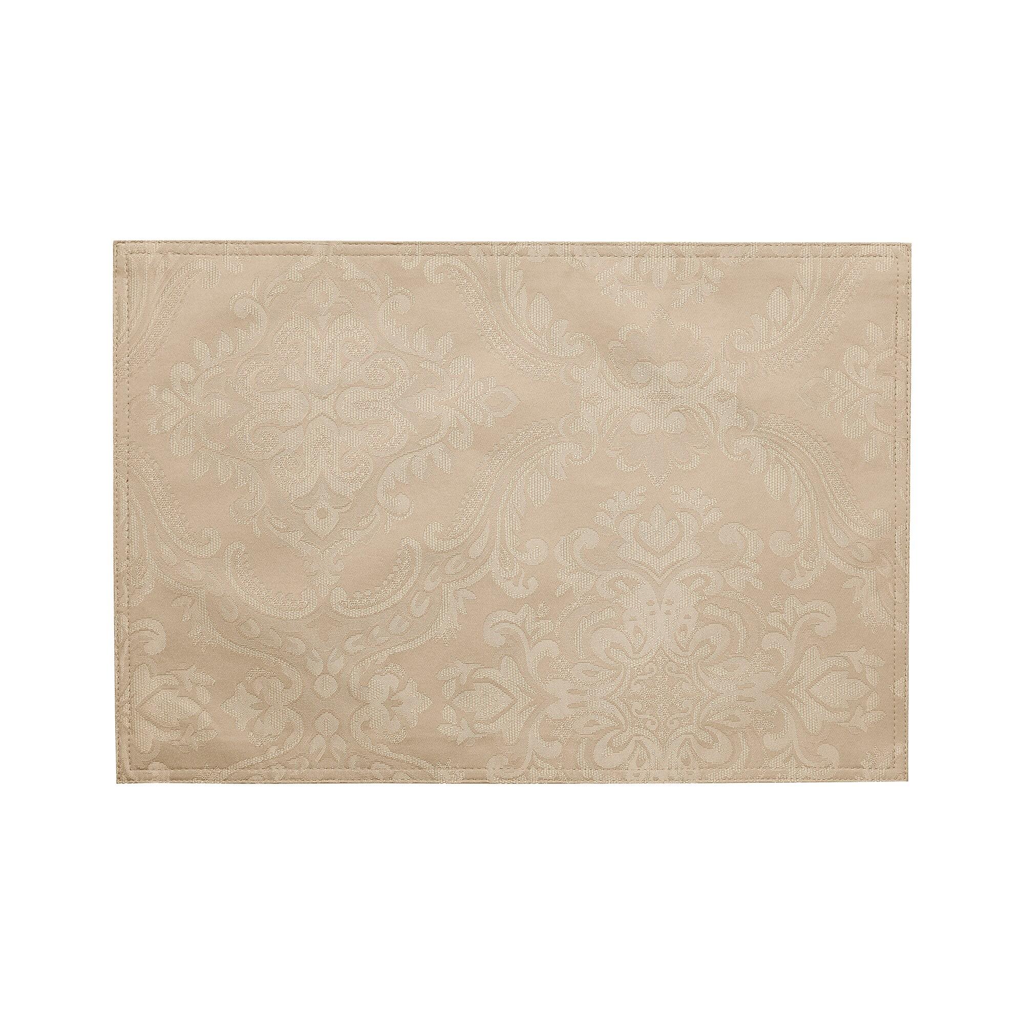 Caiden Elegance Damask Placemat, Set of 4 - 13" x 19" - Taupe - Elrene Home Fashions