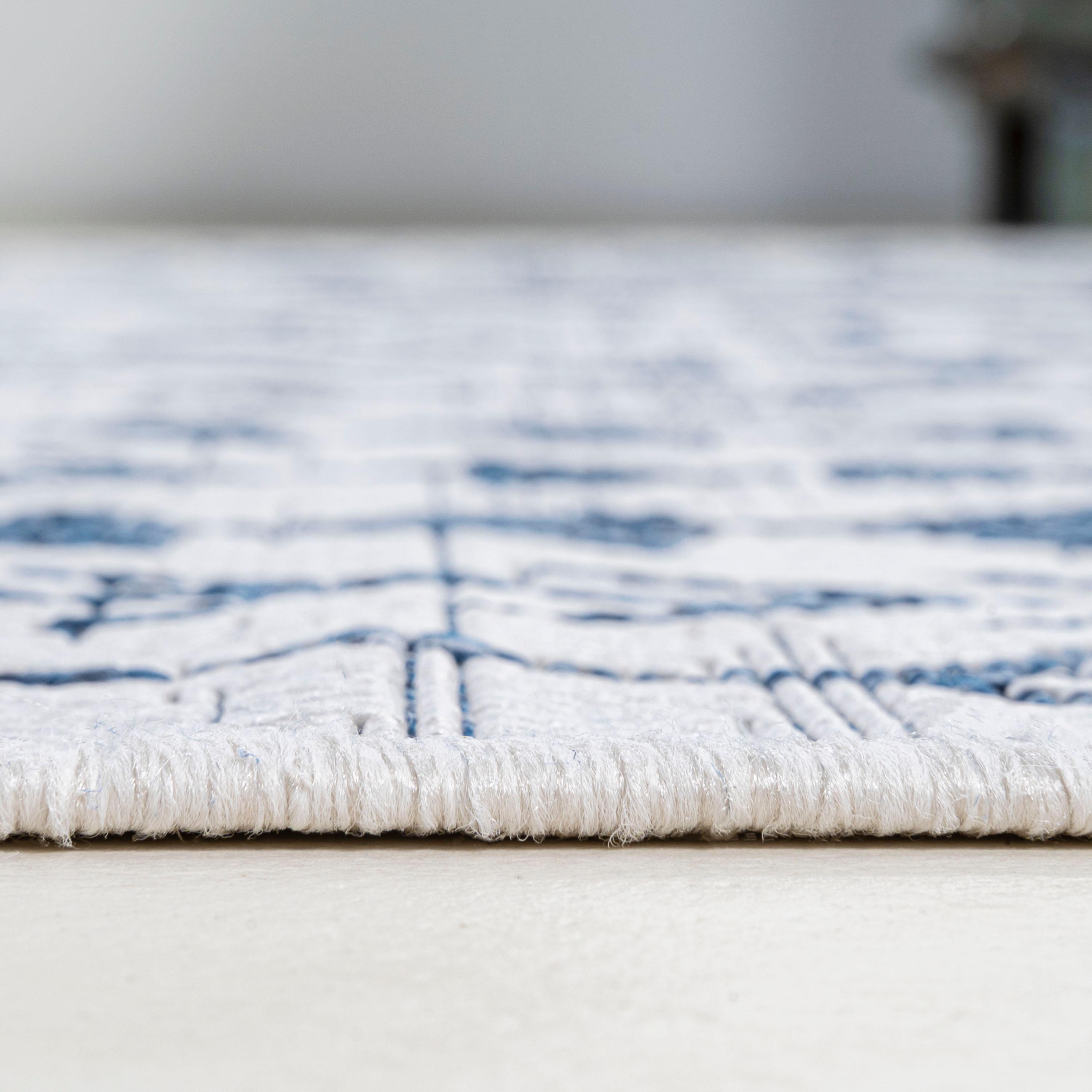 2'x8' Tokay Bohemian Styled Geometric Indoor/Outdoor Runner Rug, Ivory/Blue - JONATHAN Y
