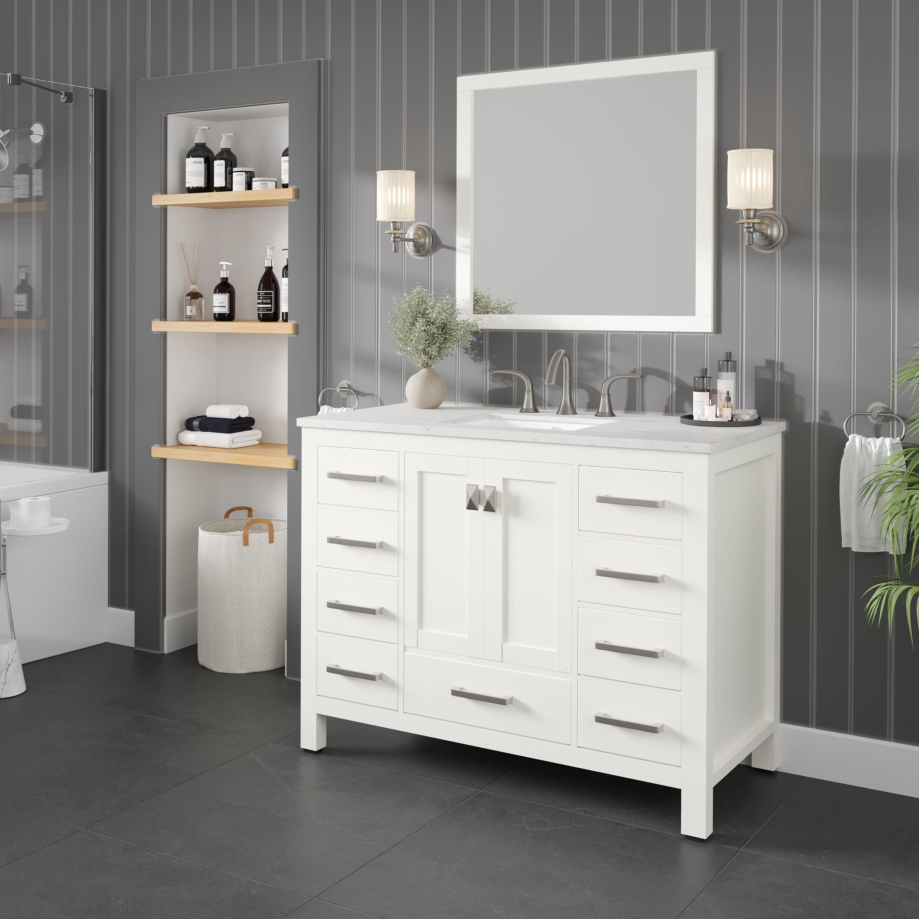 Eviva Aberdeen 42" W x 22" D x 34" H White Bathroom Vanity with White Carrara Countertop