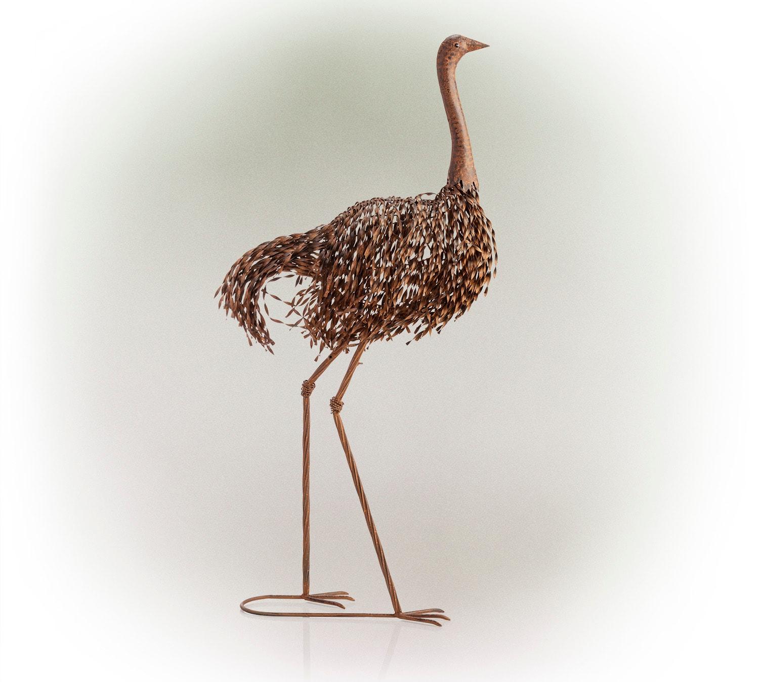 45" x 22" Outdoor Metal Peaking Standing Ostrich Statue Brown - Alpine Corporation: Weather-Resistant Iron Decor