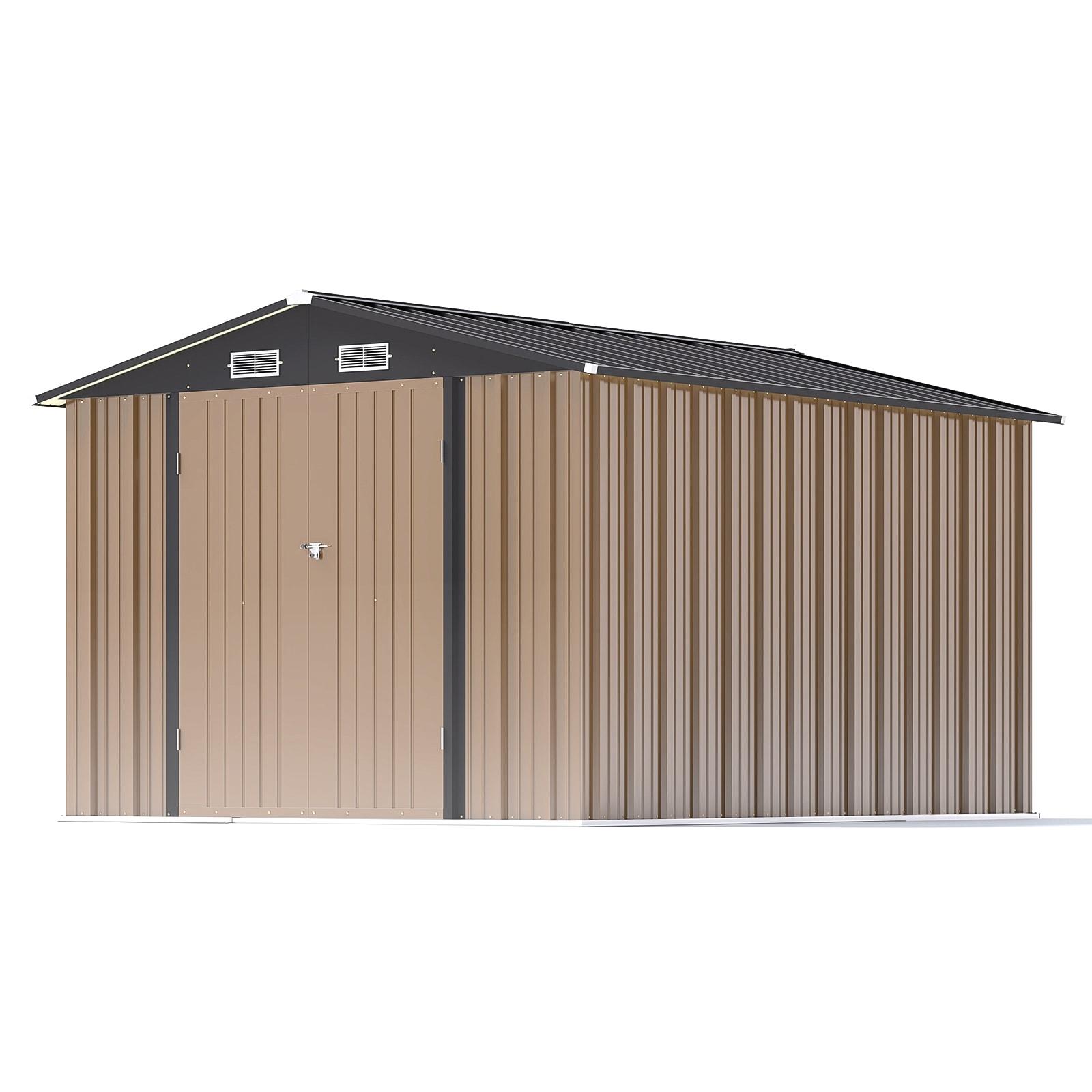 Patiowell 8' x 10' Outdoor Storage Shed, Large Garden Tool Metal Shed with Sloping Roof and Double Lockable Door, Outdoor Shed for Backyard Garden Patio Lawn, Brown