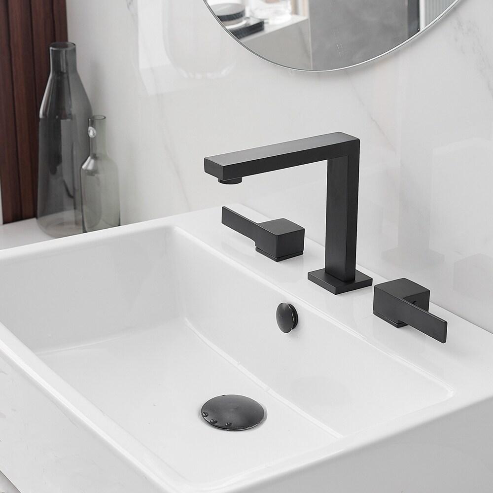 BWE 8 in. Widespread Double Handle Bathroom Faucet Water-Saving With Drain Kit In Matte Black