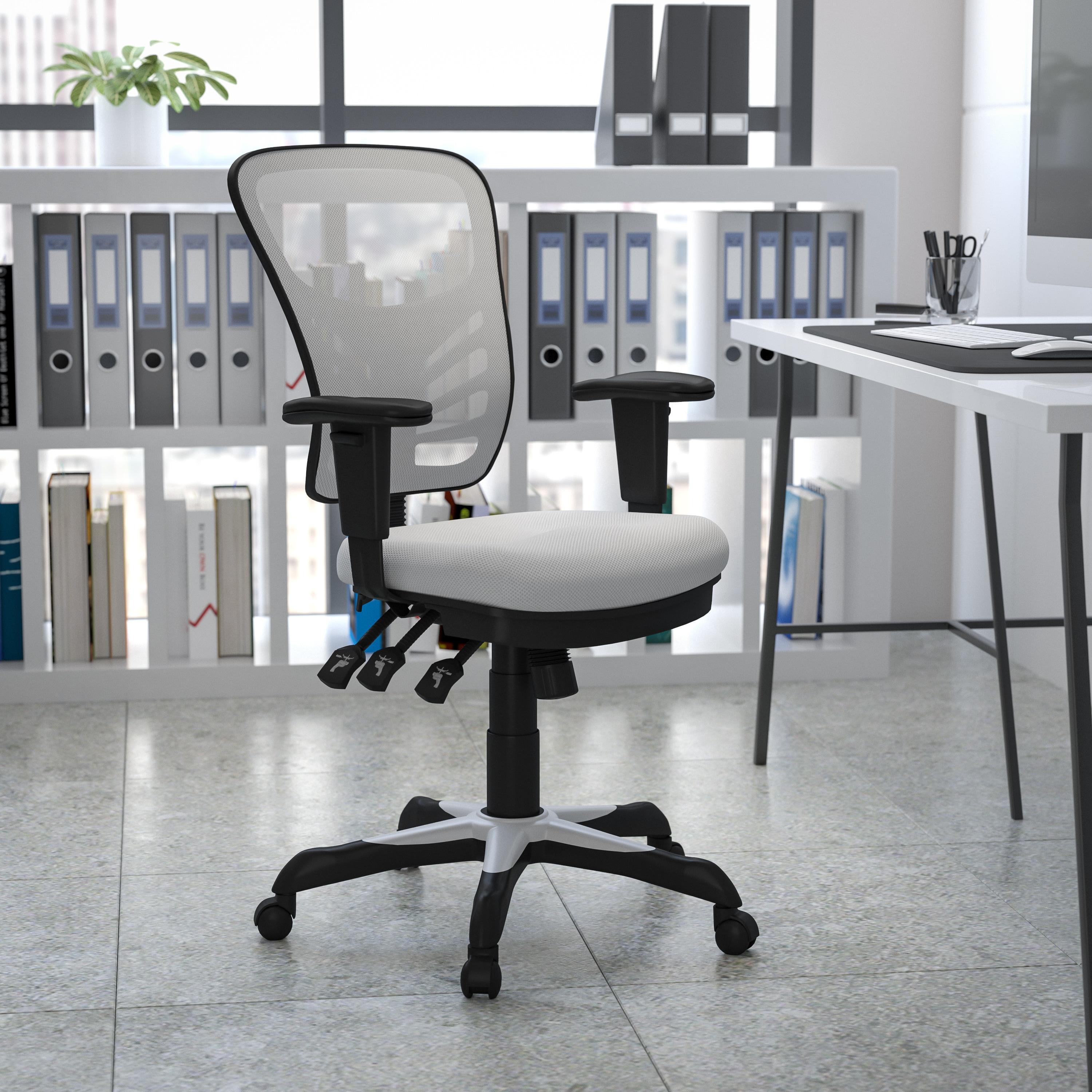 Flash Furniture Mid-Back White Mesh Multifunction Executive Swivel Ergonomic Office Chair with Adjustable Arms