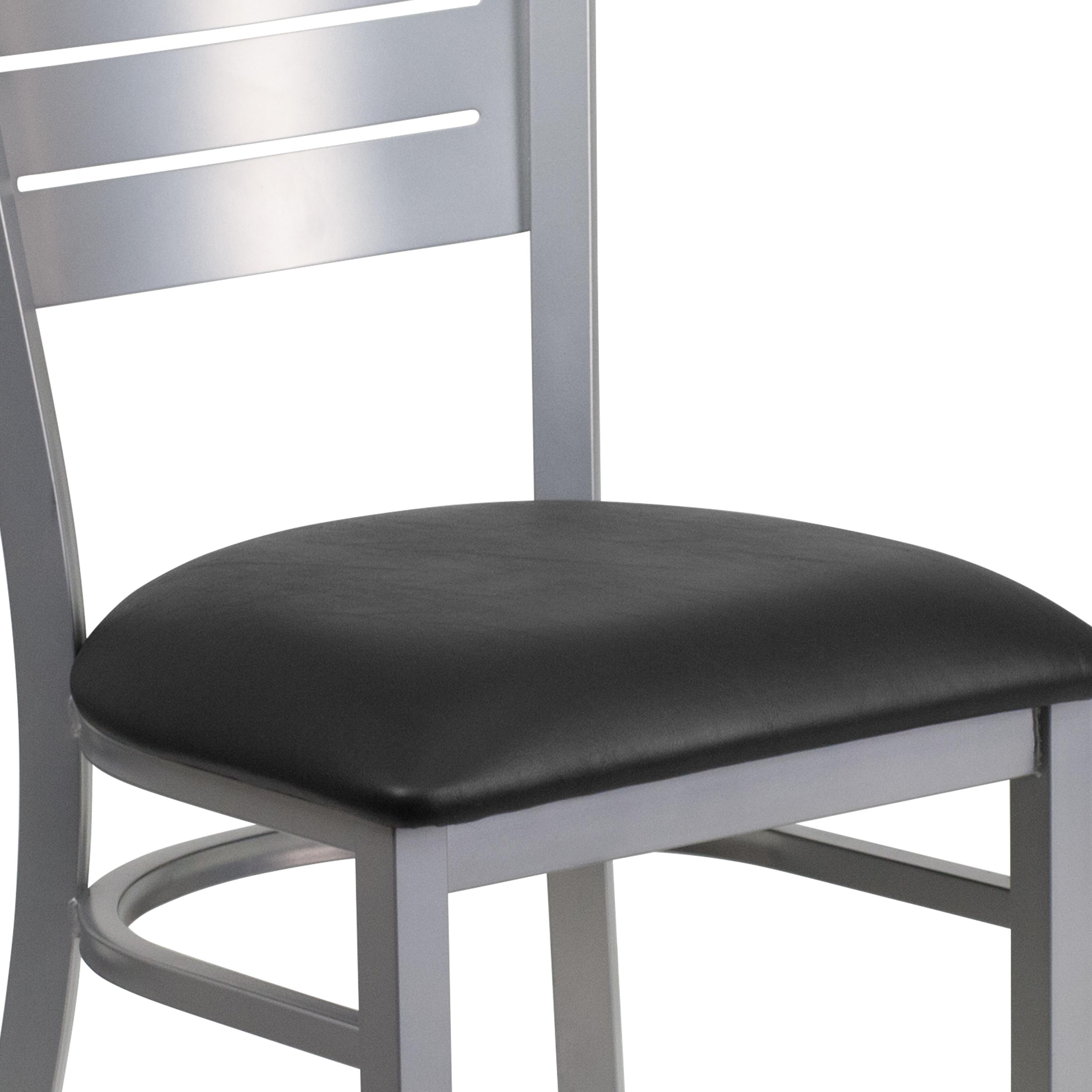Flash Furniture HERCULES Series Silver Slat Back Metal Restaurant Chair - Black Vinyl Seat
