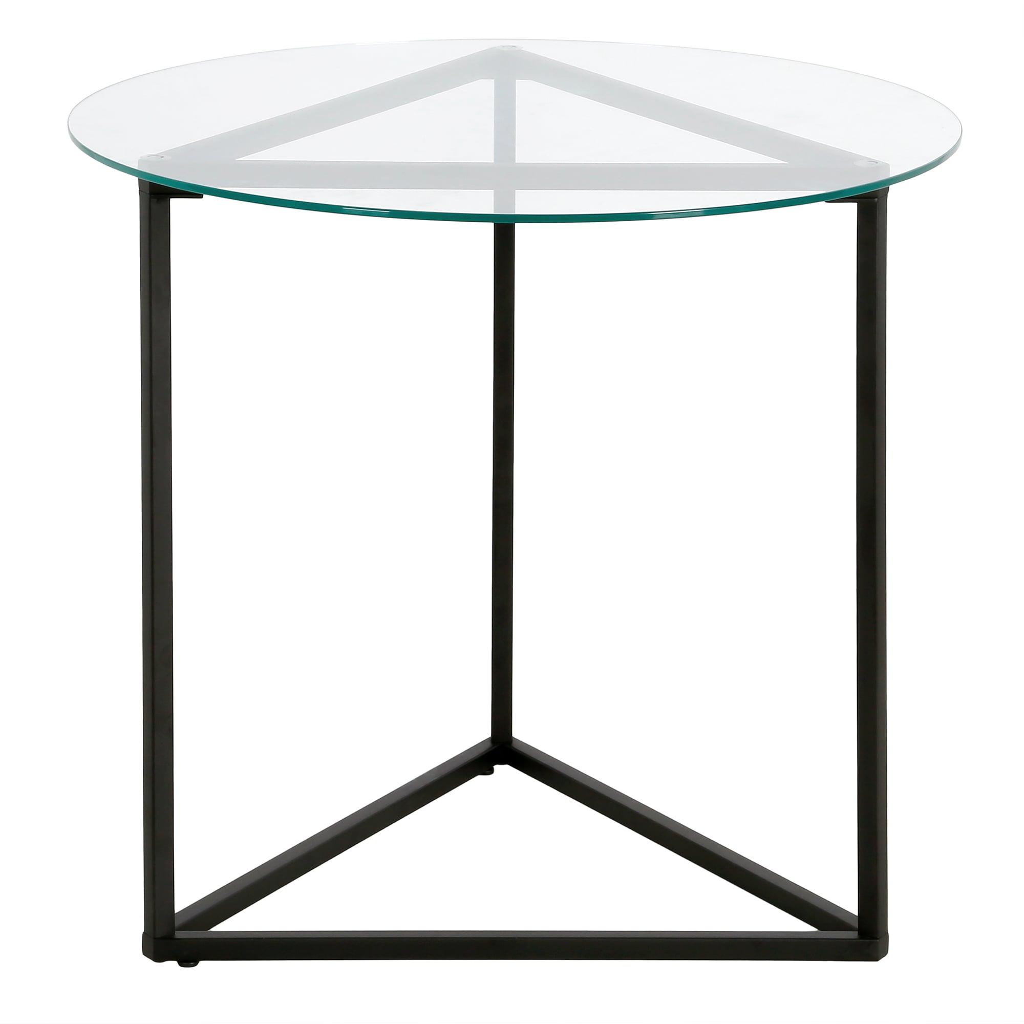 Evelyn&Zoe Jenson 24" Wide Round Side Table with Glass Top, Blackened Bronze