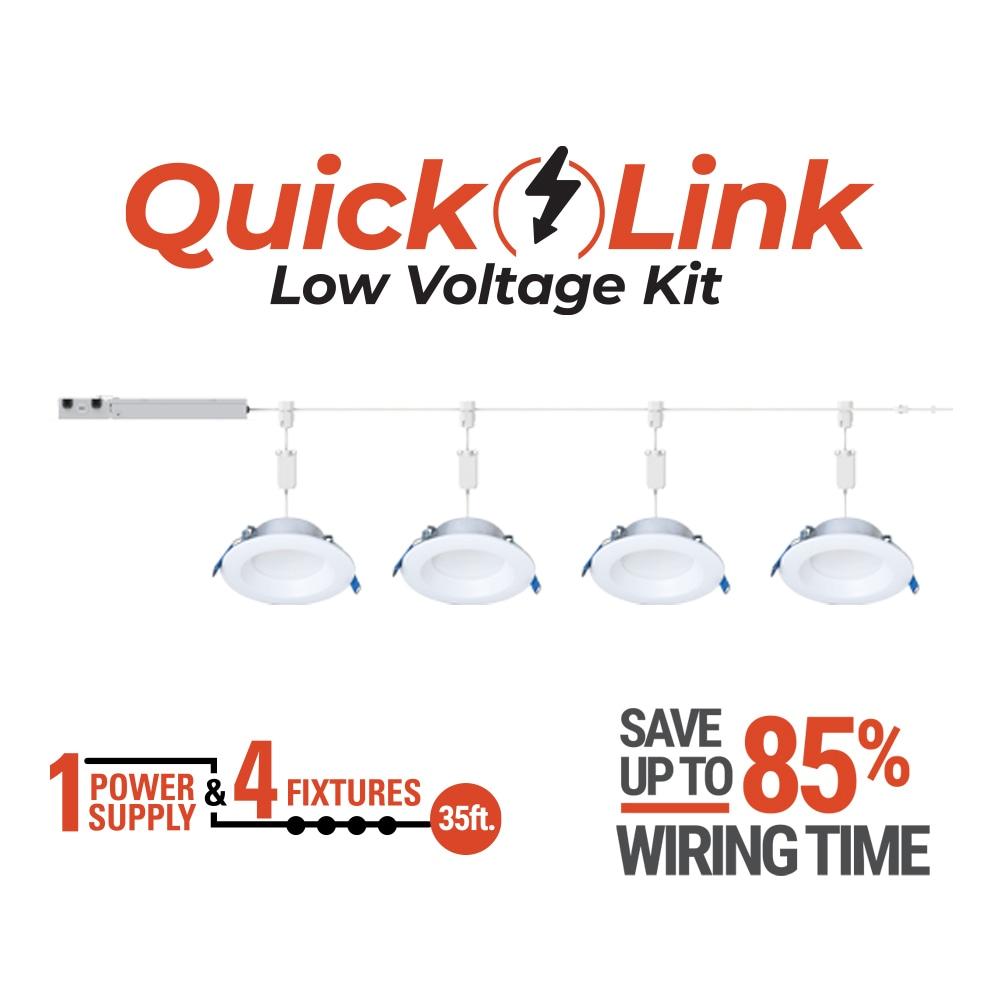 QuickLink Low Voltage, 4 in. Selectable CCT 2700-5000K, 600 Lumens, Recessed Canless LED Starter Kit-4pack, Dimmable