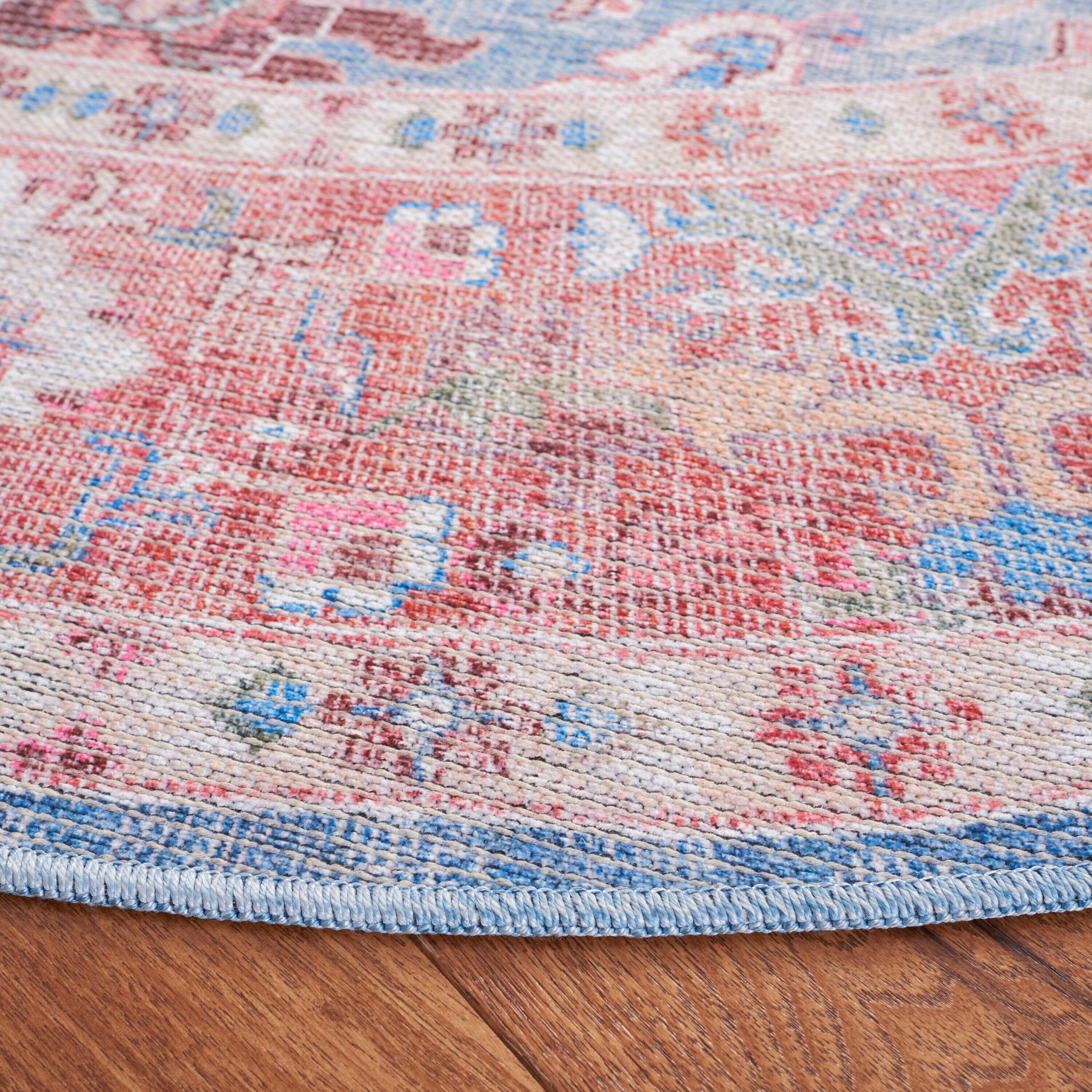 Serapi SEP515 Power Loomed Machine Washable Area Rug - Blue/Rust - 6'7" round - Safavieh.