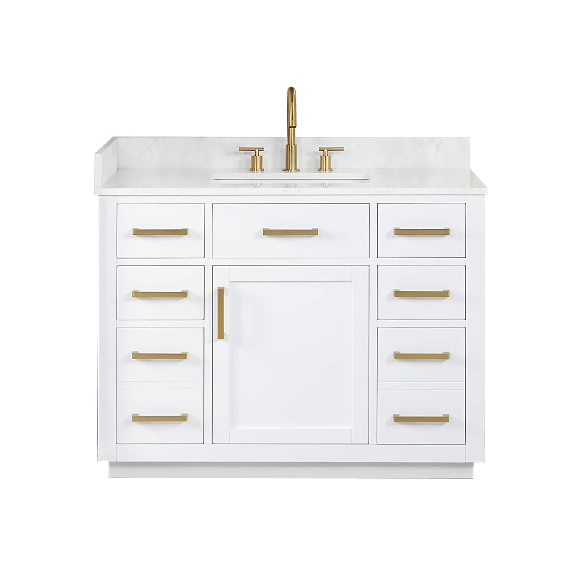 Gavino 42" Wood Vanity in White with Composite Stone Top no Mirror