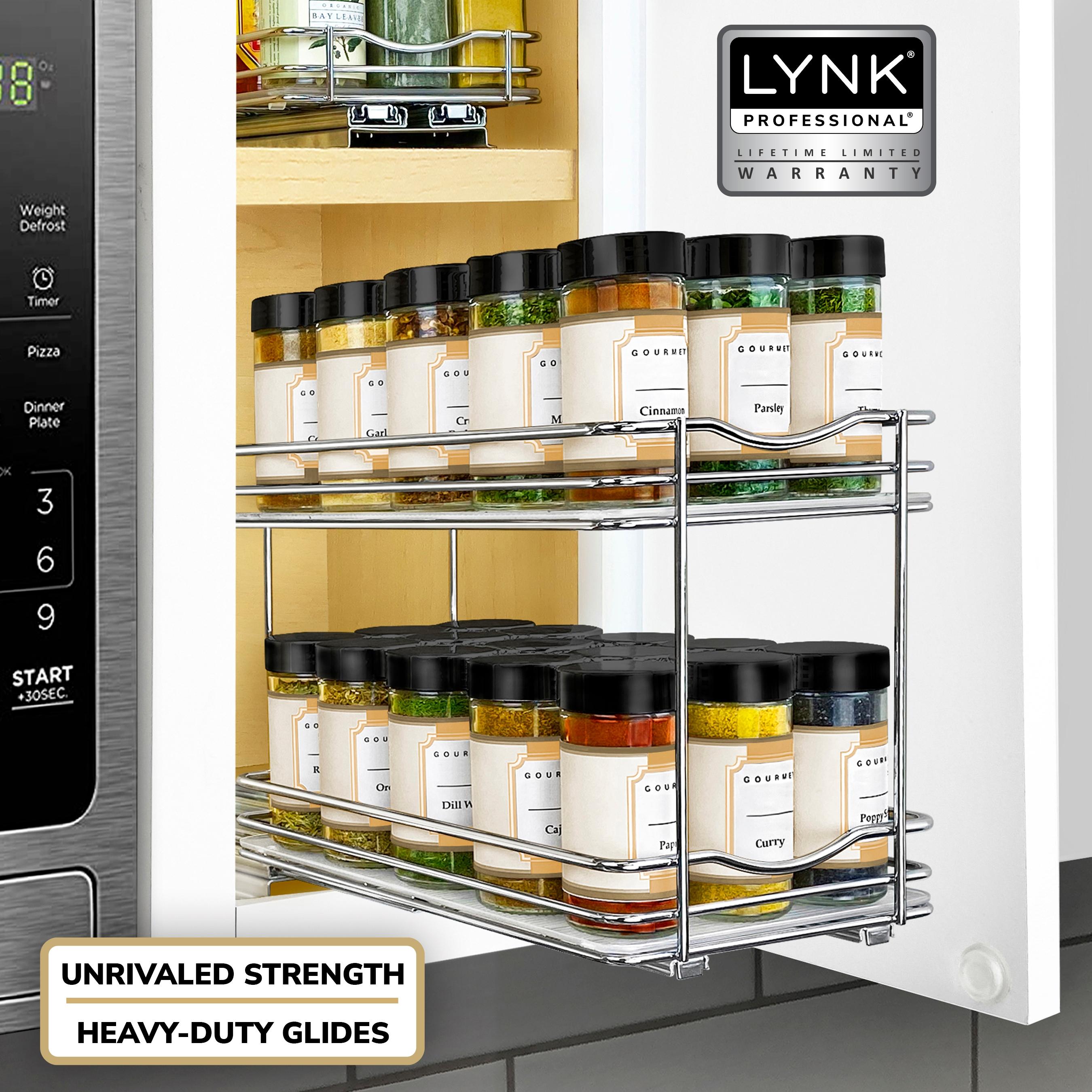 LYNK PROFESSIONAL® Pull Out Spice Rack Organizer for Cabinet - 2 Tier, Chrome