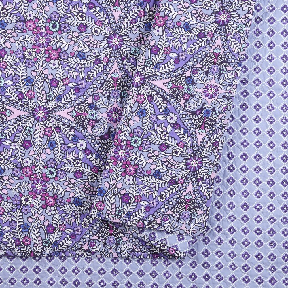 Vera Bradley Full/Queen Kaleidoscope Reversible Quilt Purple: Botanical Pattern, 100% Cotton, Year-Round Comfort