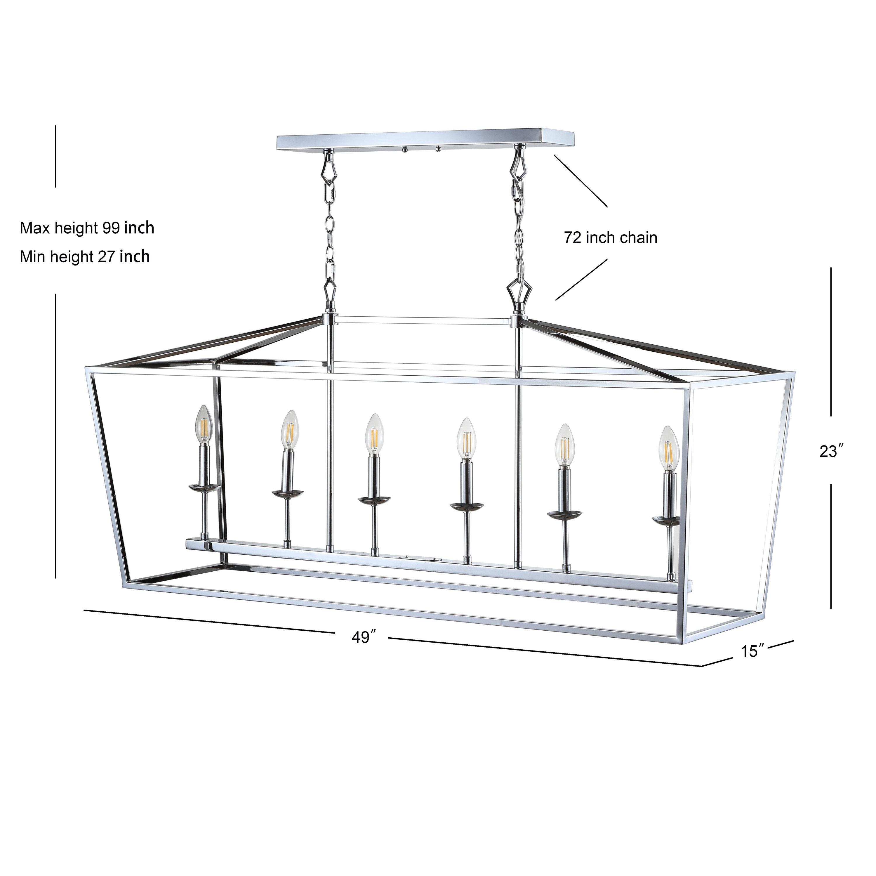 Pagoda 49" Linear 6-Bulb Lantern Metal LED Pendant, Chrome