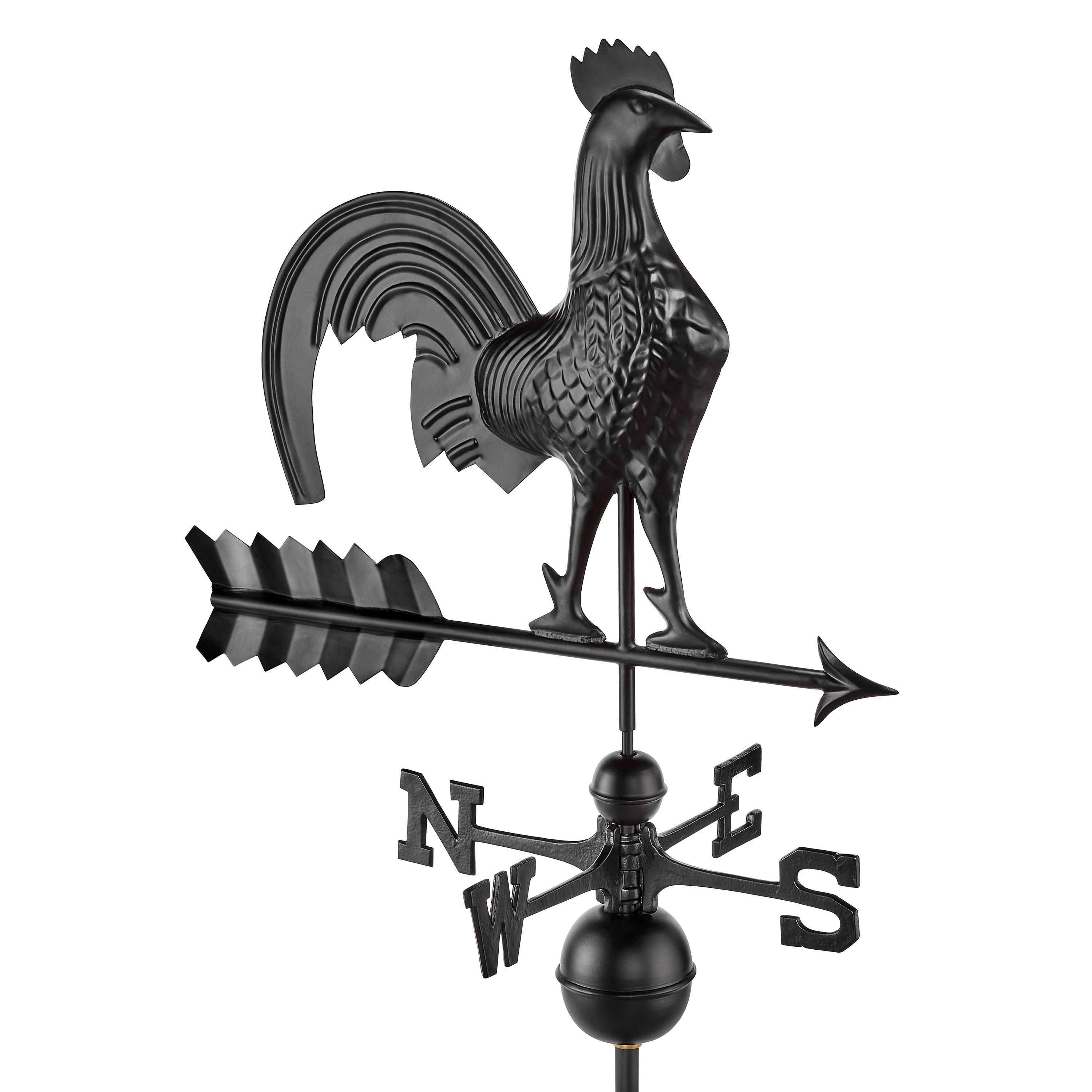 Large Black Aluminum Rooster Weathervane with Directionals