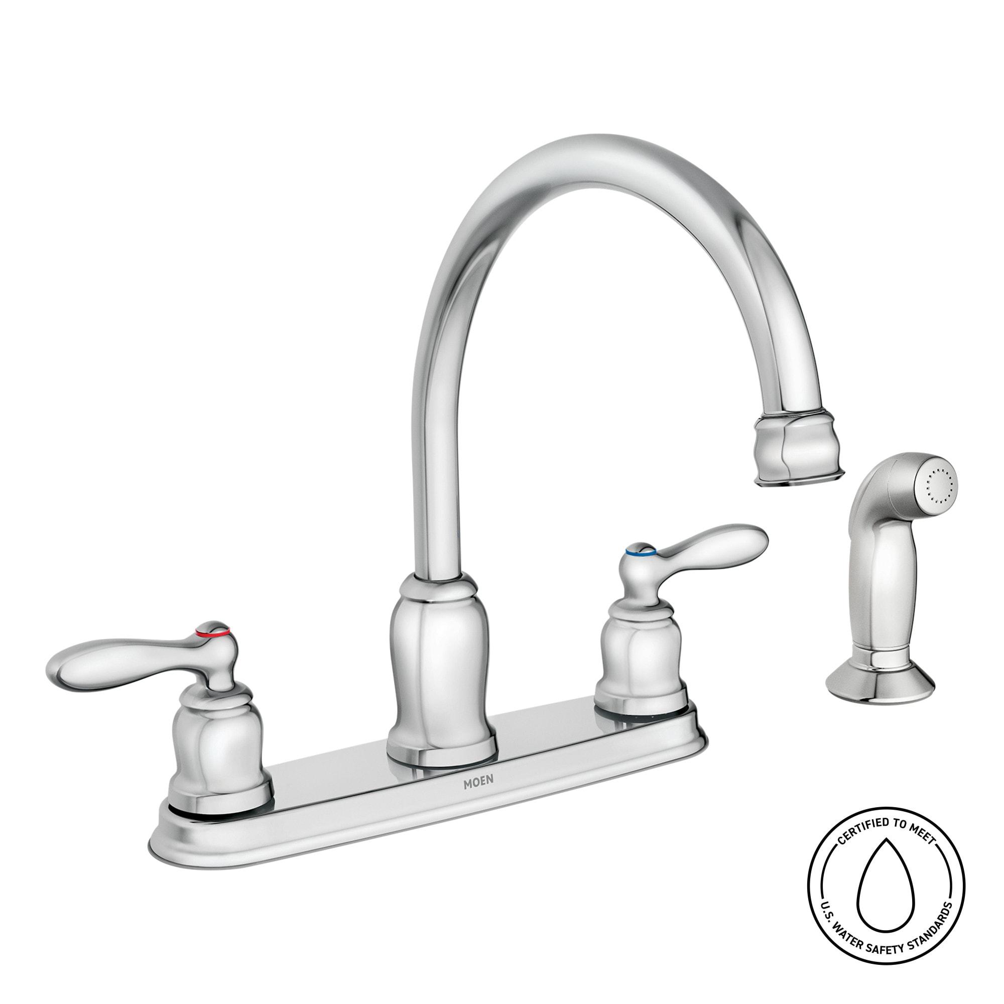 Moen Caldwell Two Handle Chrome Kitchen Faucet Side Sprayer Included