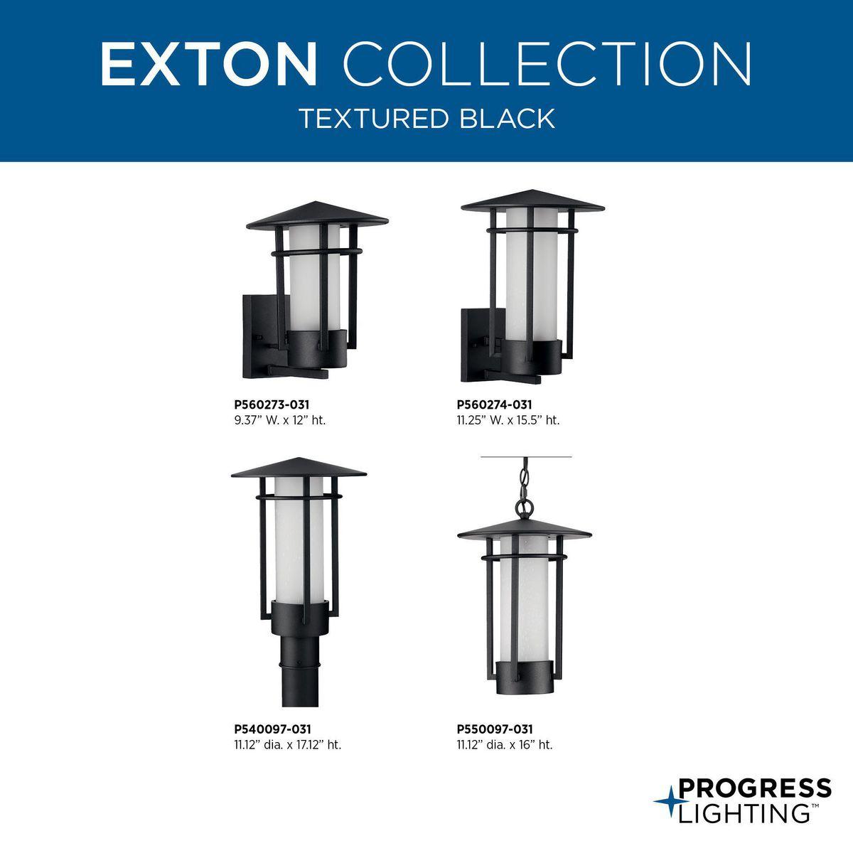 Progress Lighting Exton 1-Light Textured Black Outdoor Wall Lantern with Etched Glass Shade