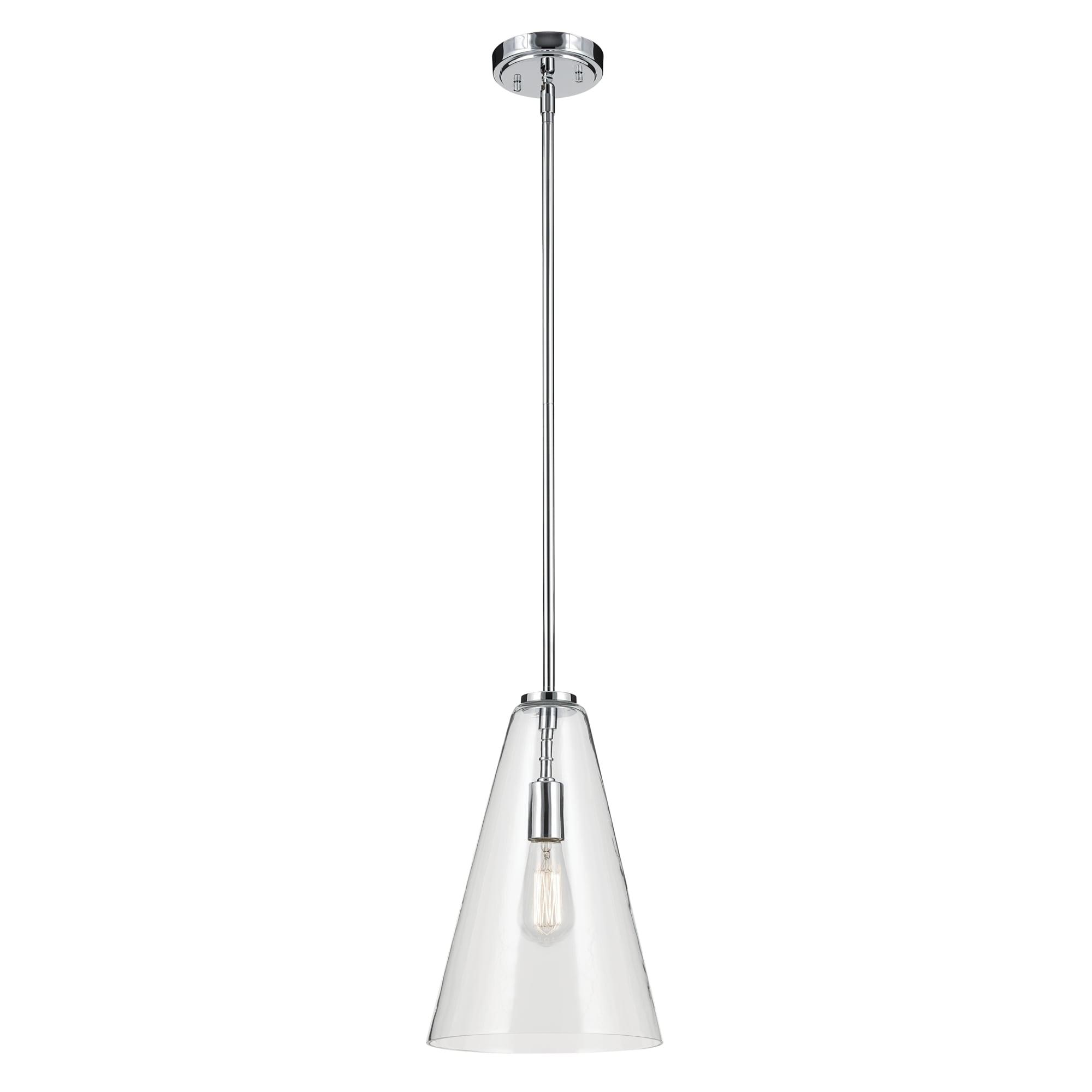 Chrome and Clear Glass Cone Pendant Light with Adjustable Height