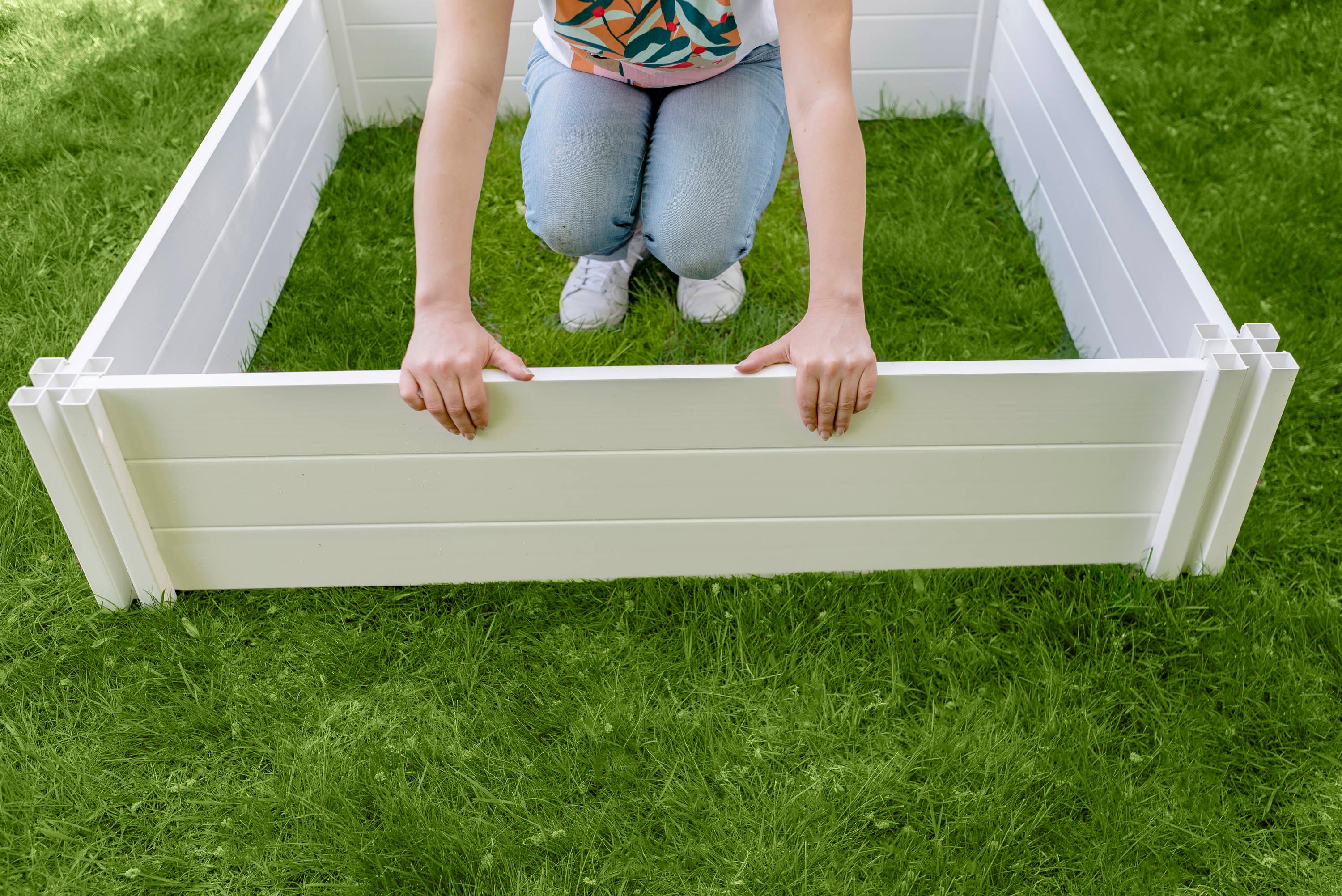 Classic White Vinyl 48" x 48" Raised Garden Bed with Grid