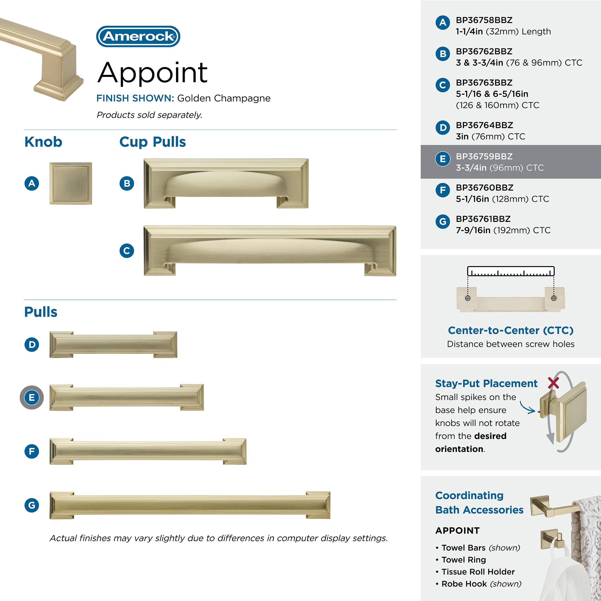 Amerock Appoint 3-3/4 inch (96mm) Center-to-Center Golden Champagne Cabinet Pull