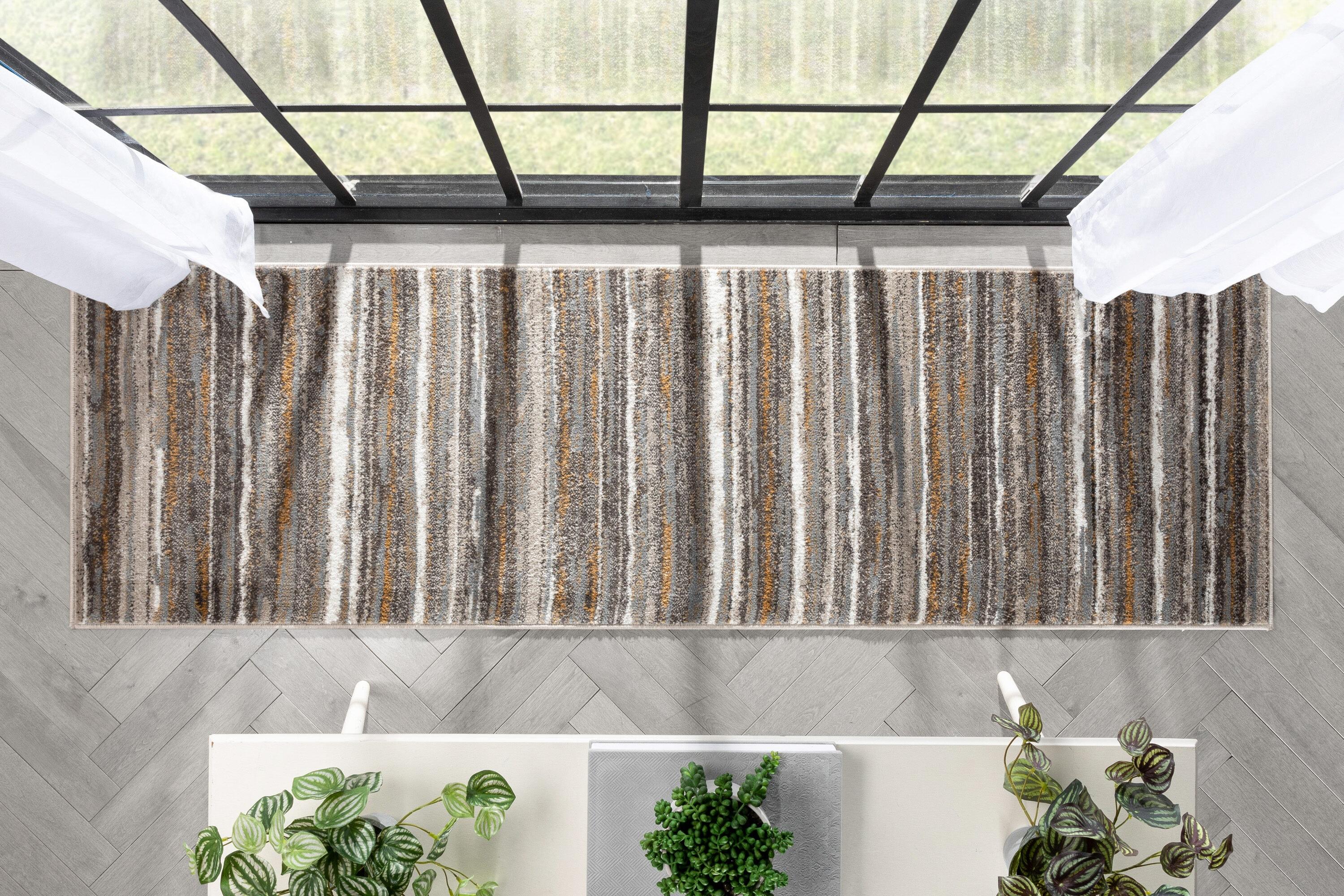 Wade Logan® Chimene Makai Modern Abstract Striped Gray Rug