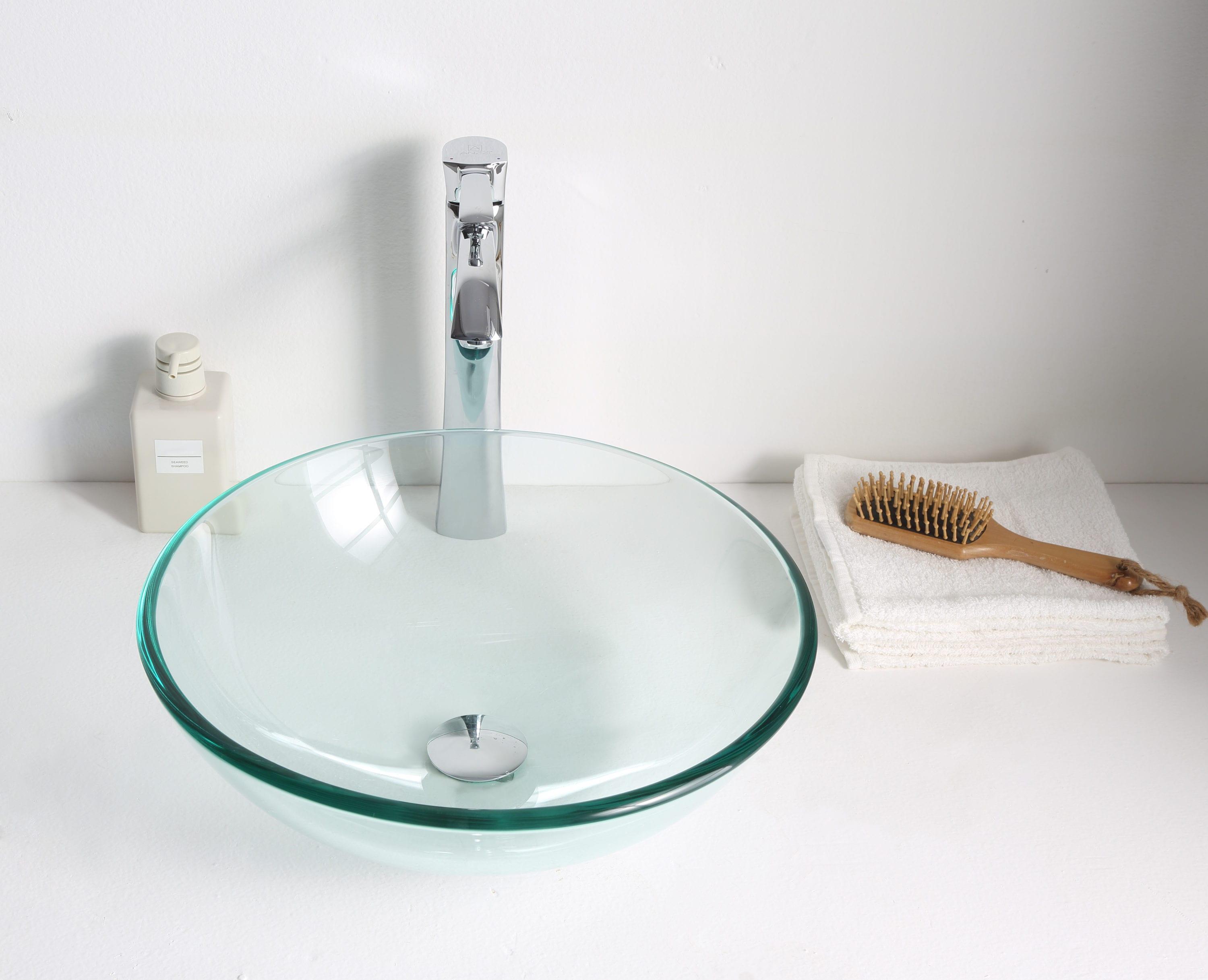 ANZZI Etude 16.5'' Lustrous Clear Tempered Glass Circular Bathroom Sink