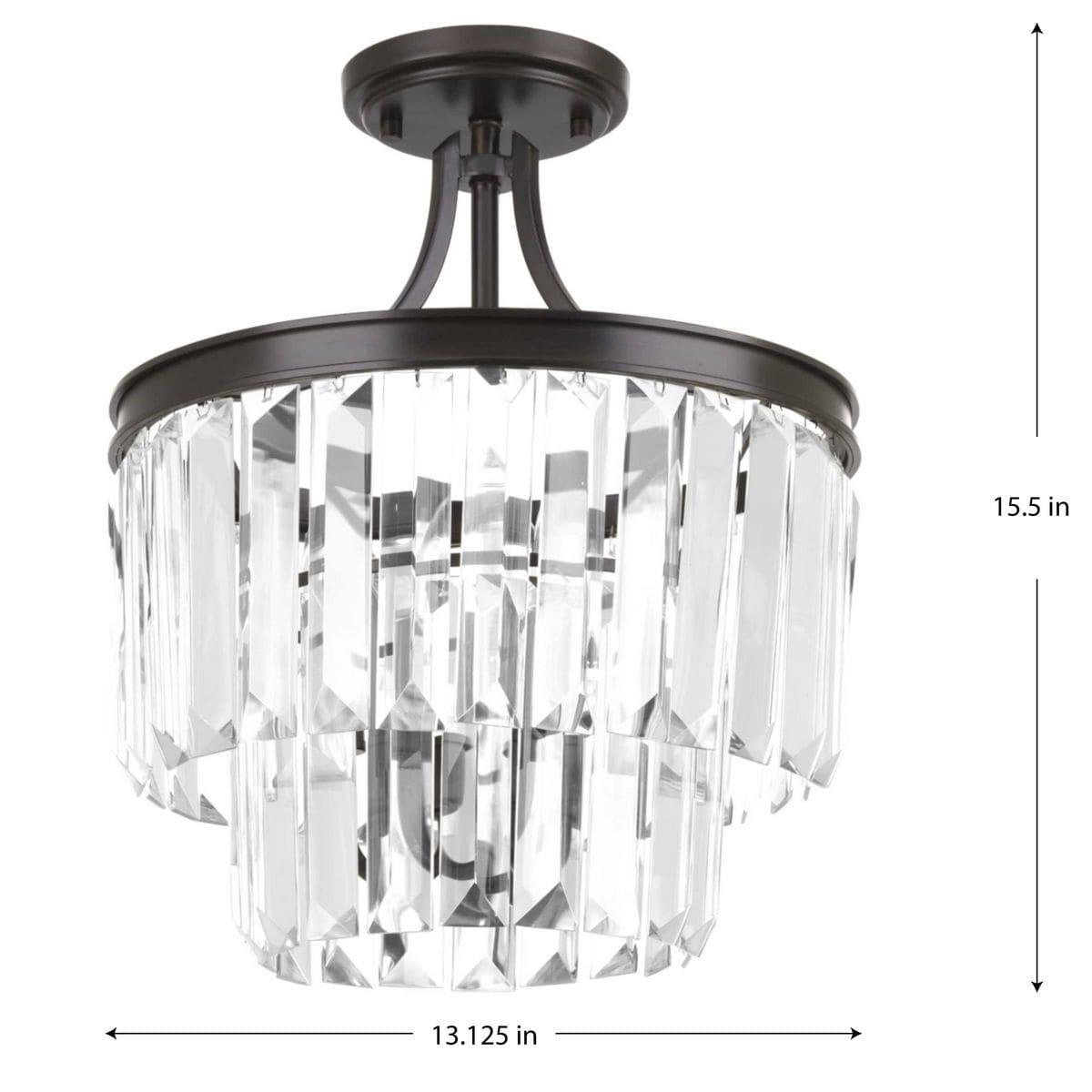 Progress Lighting Glimmer 3-Light Semi-Flush Pendant, Antique Bronze, Prismatic Glass