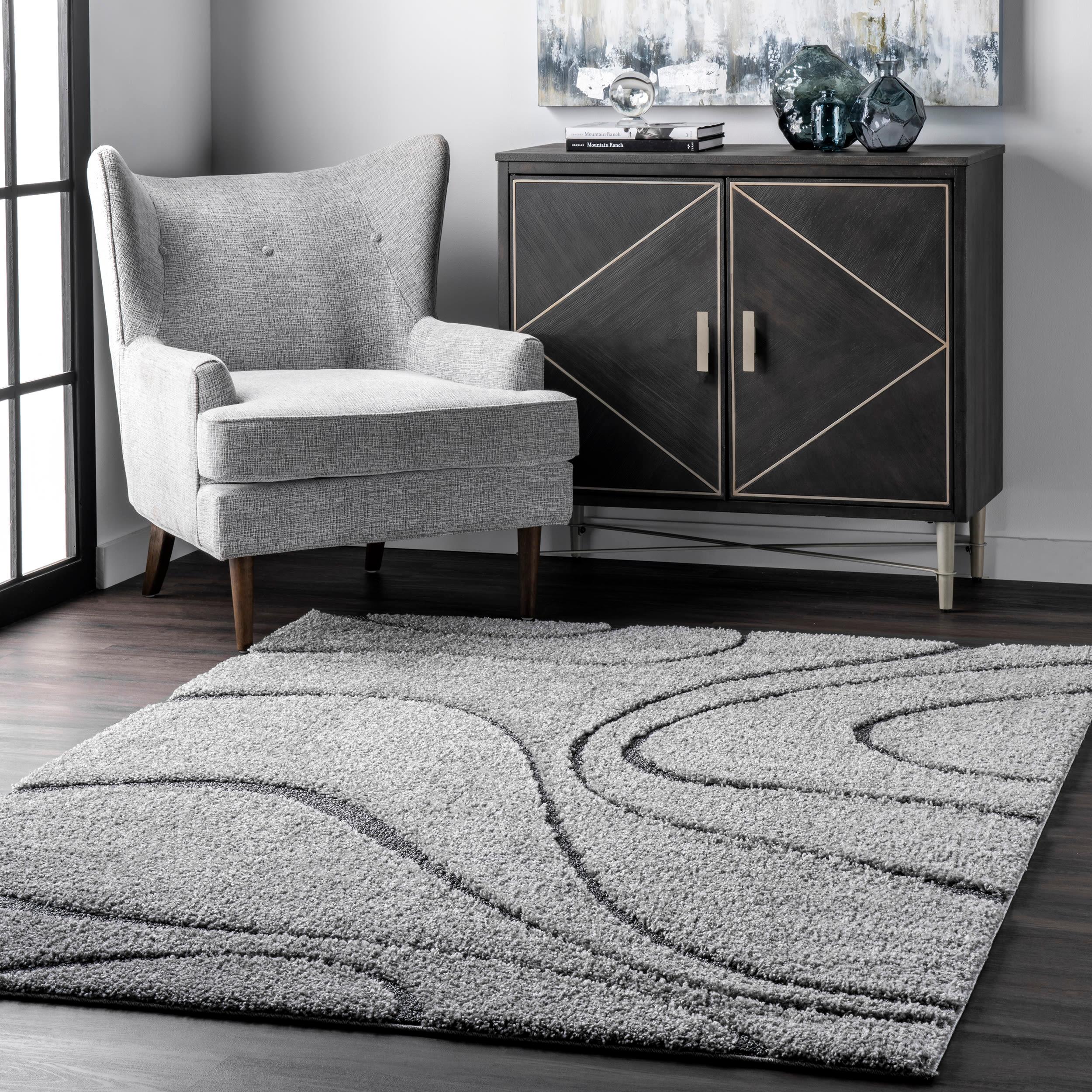 Nuloom Carolyn Abstract 4x6 Shag Indoor Area Rug for Living Room Bedroom Dining Room Nursery, Dark Grey