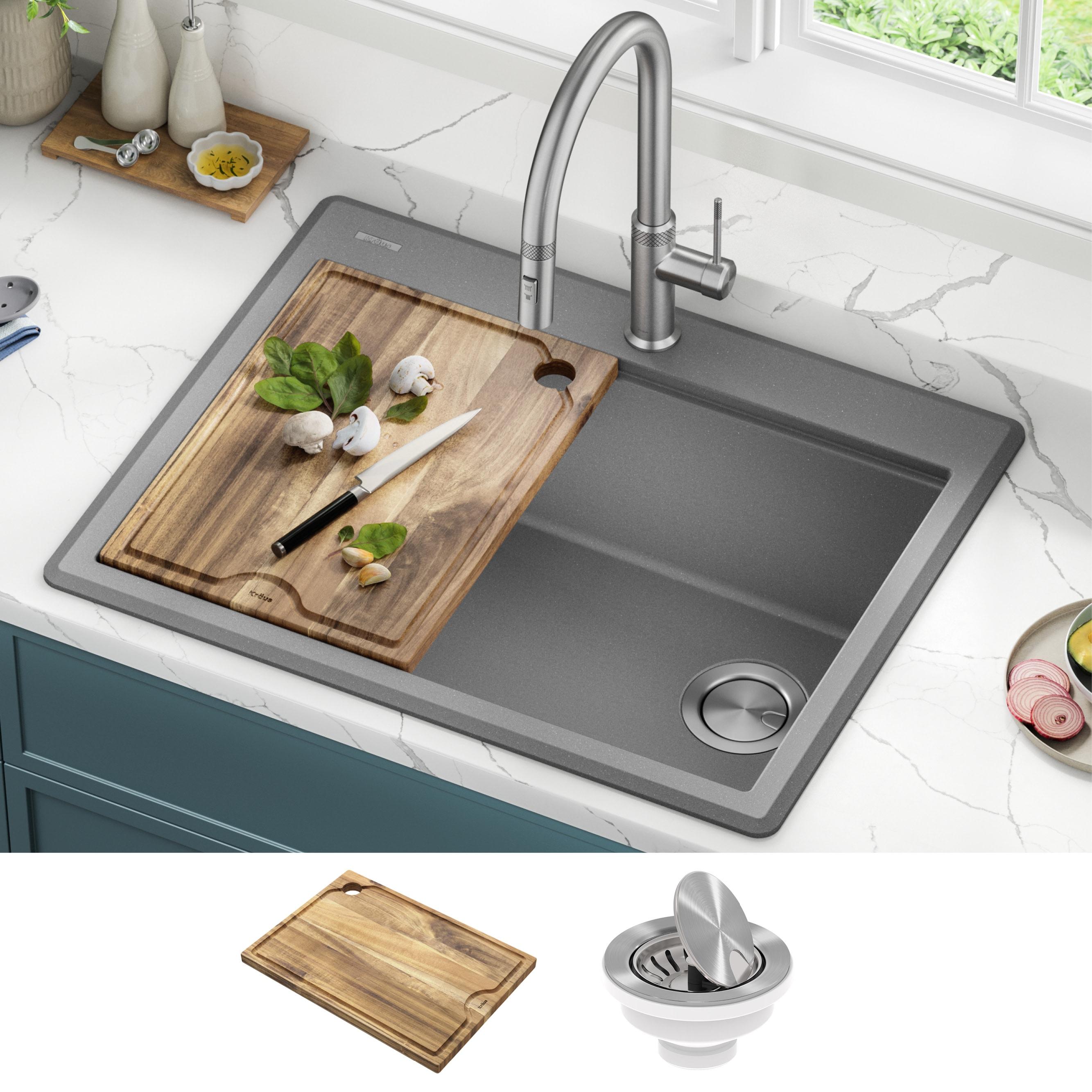 KRAUS Bellucci Granite Composite Workstation Drop-In Top Mount Single Bowl Kitchen Sink with Accessories