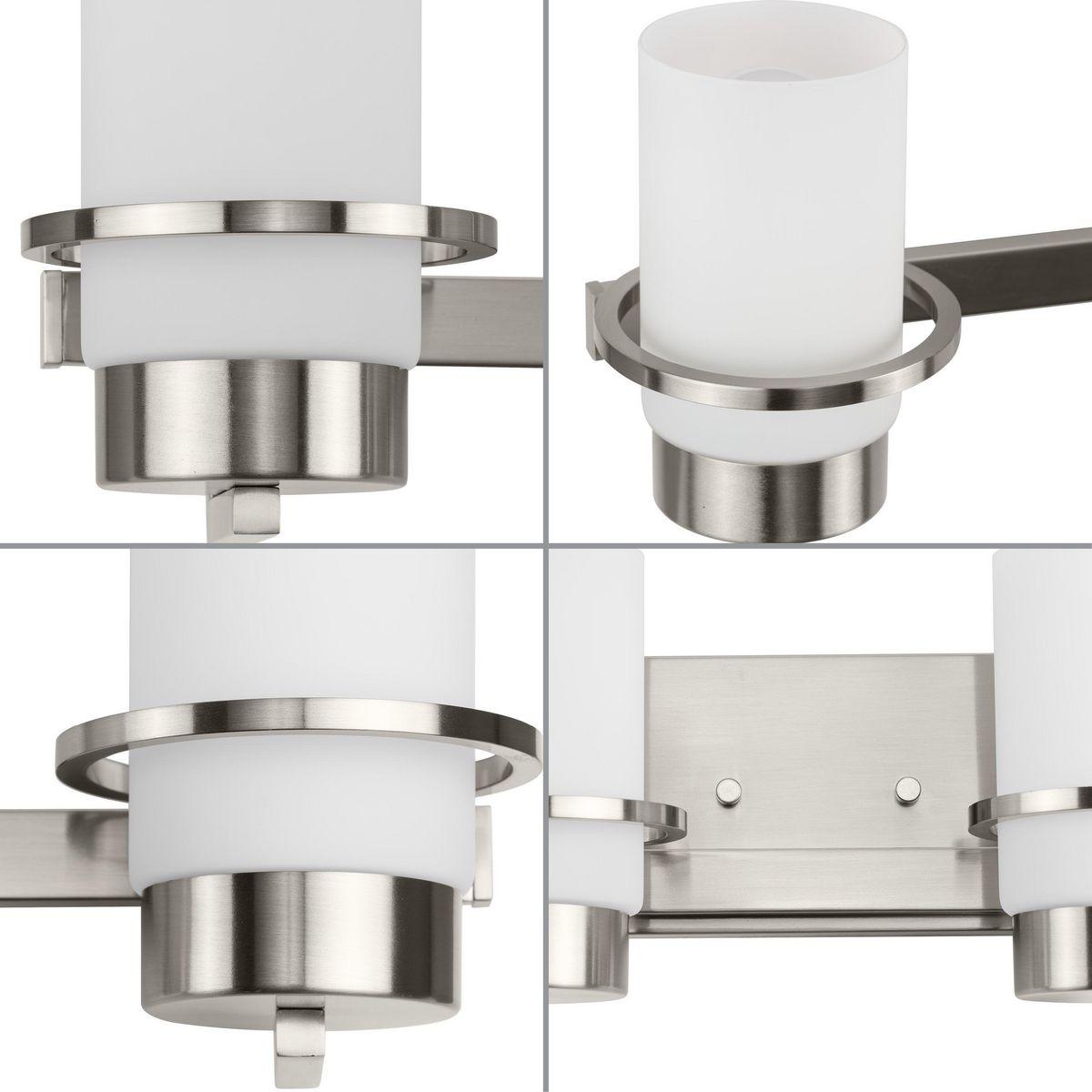 Progress Lighting Reiss 4-Light Vanity Light, Brushed Nickel, White Glass Shades