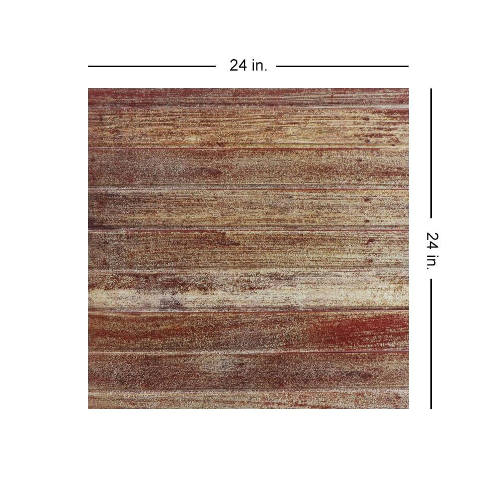 FromPlainToBeautifulInHours Faux Wood Plank Fire Rated Panel 24'' L x 24'' W Textured PVC Drop-In Ceiling Tile (Set of 10)