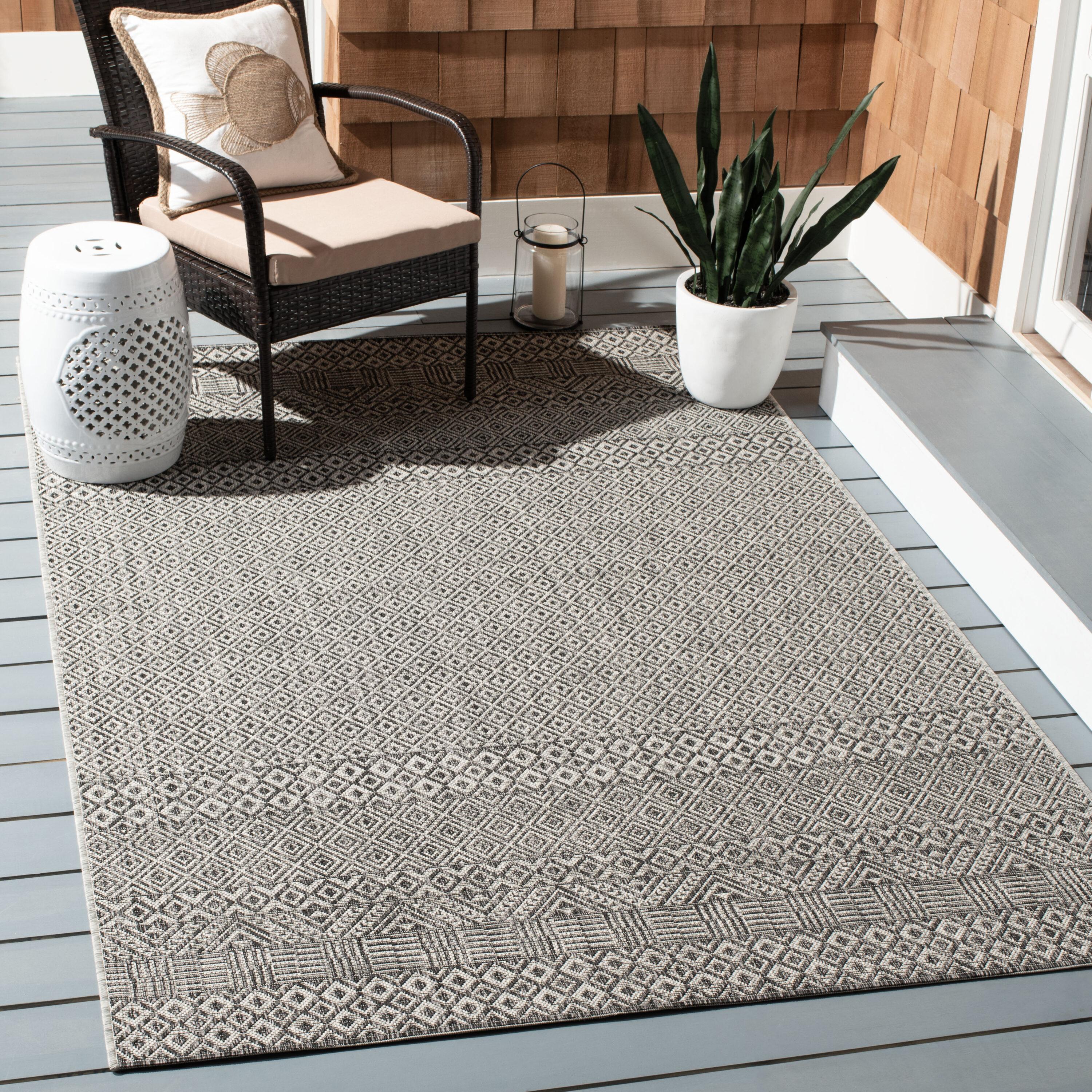Courtyard CY8235 Power Loomed Indoor and Outdoor Area Rug - Grey/Black - 4'x5'7" - Safavieh