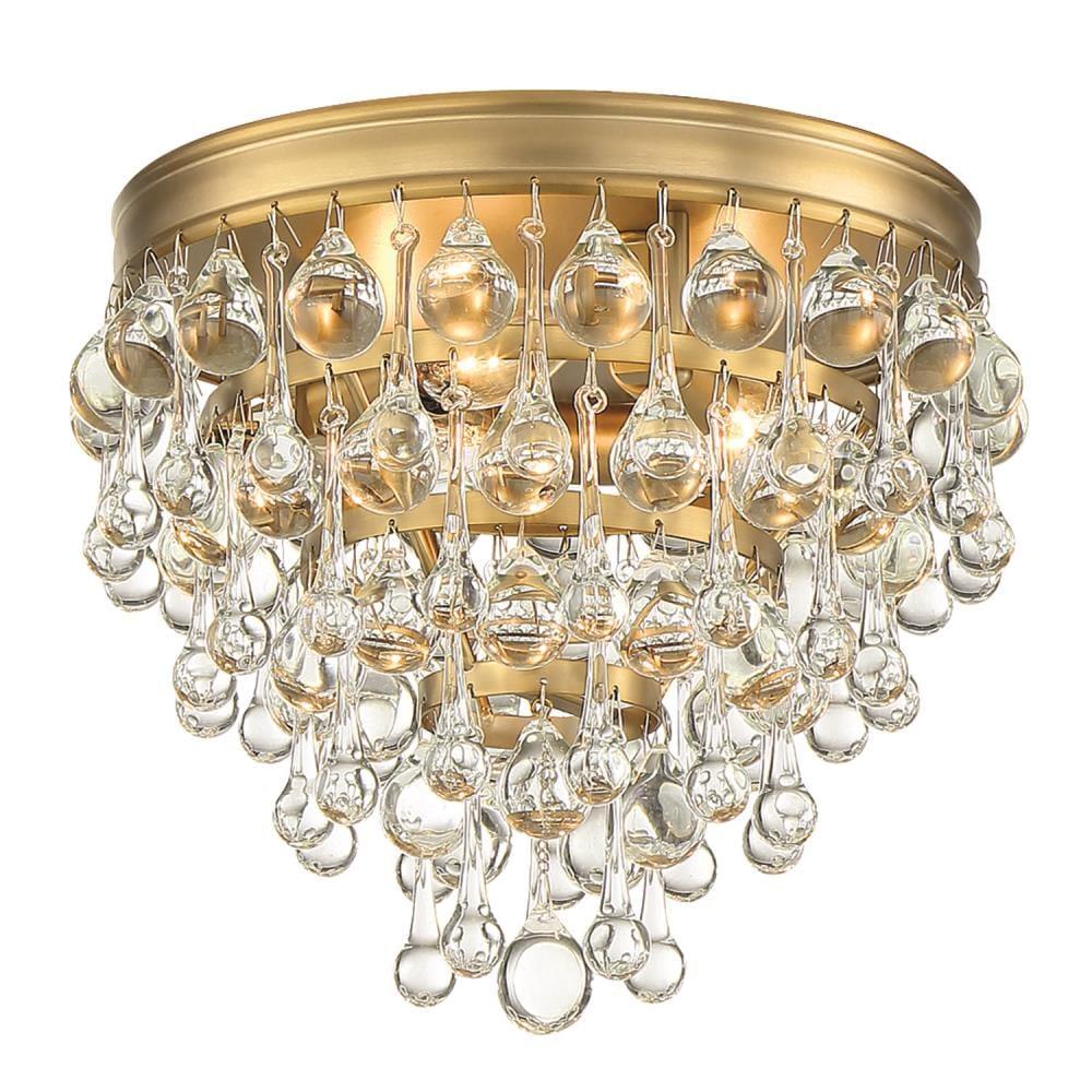 Vibrant Gold Crystal Globe 3-Light Matte Black Incandescent Flush Mount