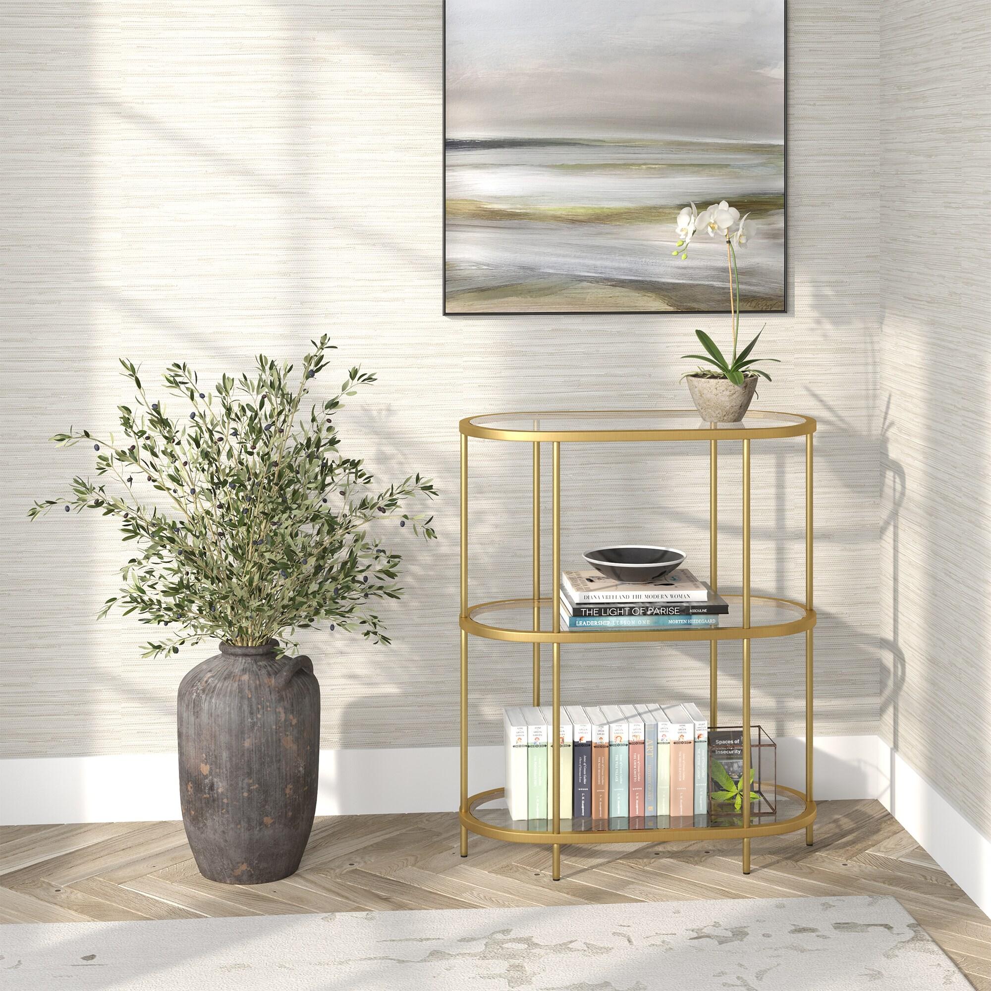 Evelyn&Zoe Leif 30'' Wide Oval Bookcase, Brass