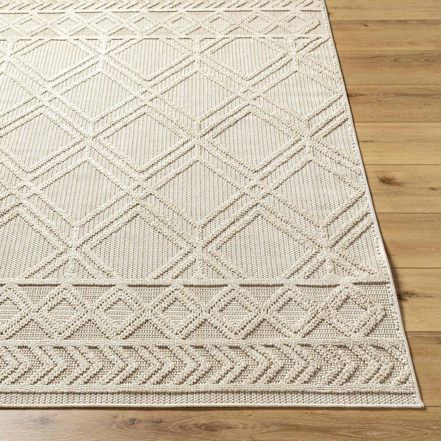 Flash Furniture Melissa Handwoven Area Rug - Ivory - 8' x 10' - Triple Blend Cotton/Wool/Polyester Threads - Geometric Design