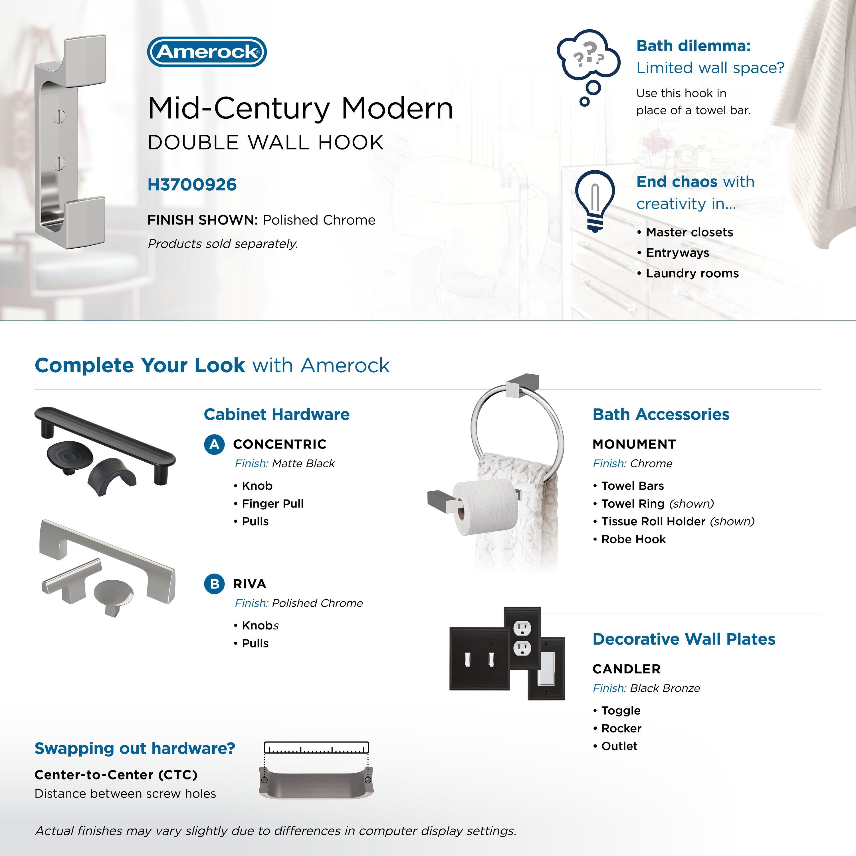 Bray Contemporary Double Prong Decorative Wall Hook