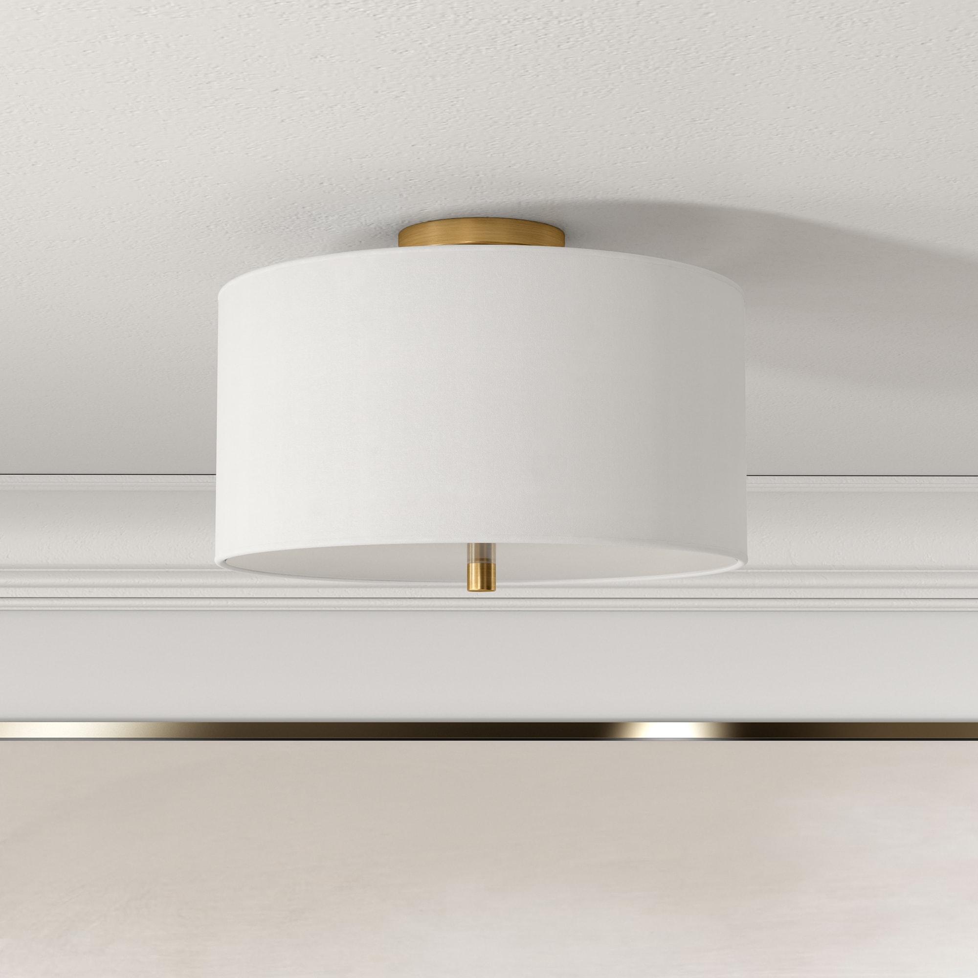 Evelyn&Zoe Ellis 16" Flush Mount with Fabric Shade in Brass/White