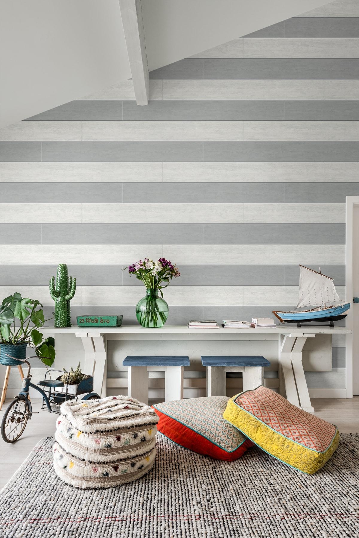 NextWall Argos Grey Two Toned Shiplap Peel and Stick Wallpaper
