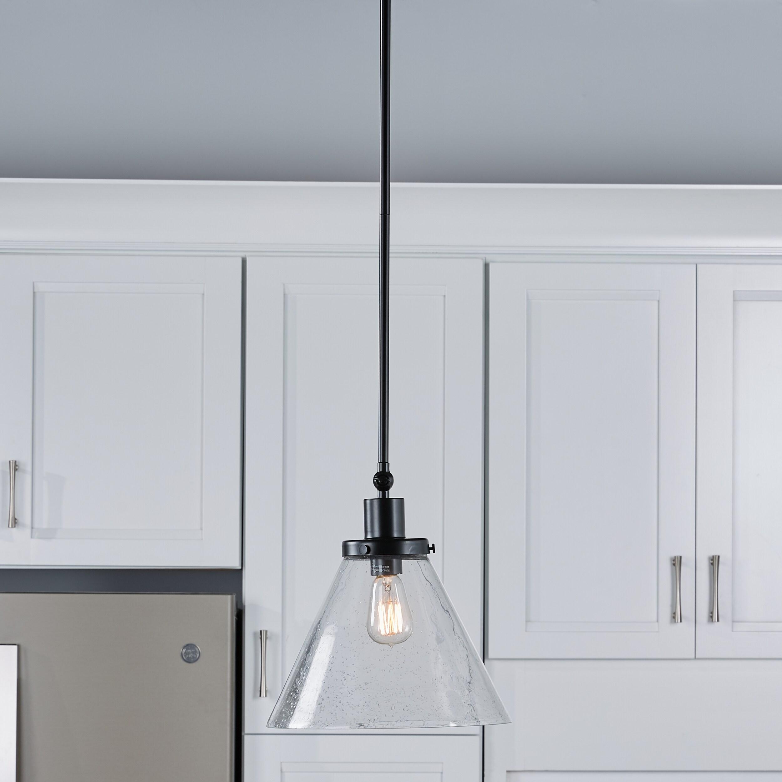 Progress Lighting Hinton 1-Light Industrial Pendant Light, Matte Black, Seeded Glass Shade