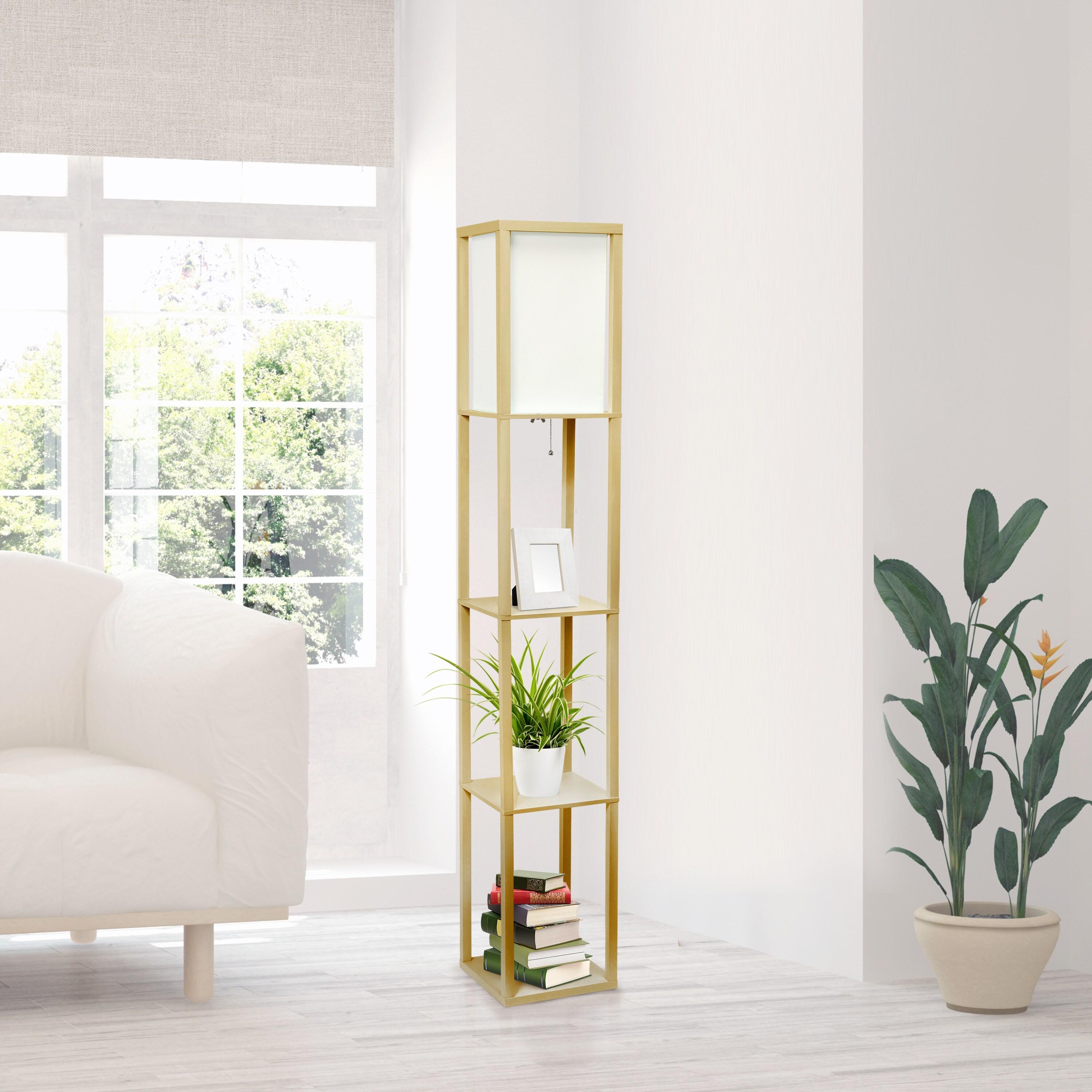 Lalia Home Column Shelf Floor Lamp with Linen Shade Tan : Modern ETL Listed MDF Storage Lighting