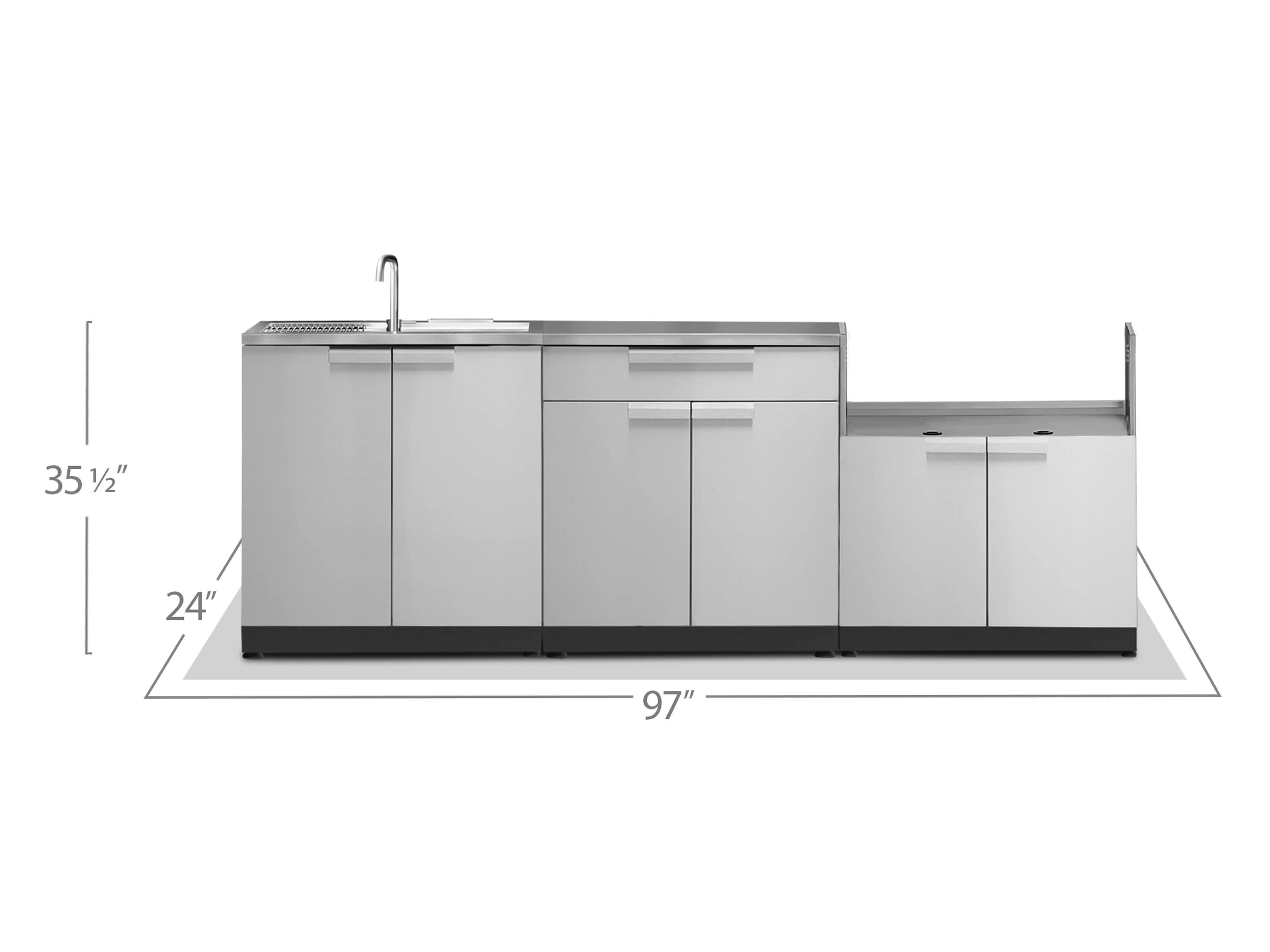 Outdoor Kitchen Cabinets 97" W x 24" D Stainless Steel 5-Piece Set with Covers
