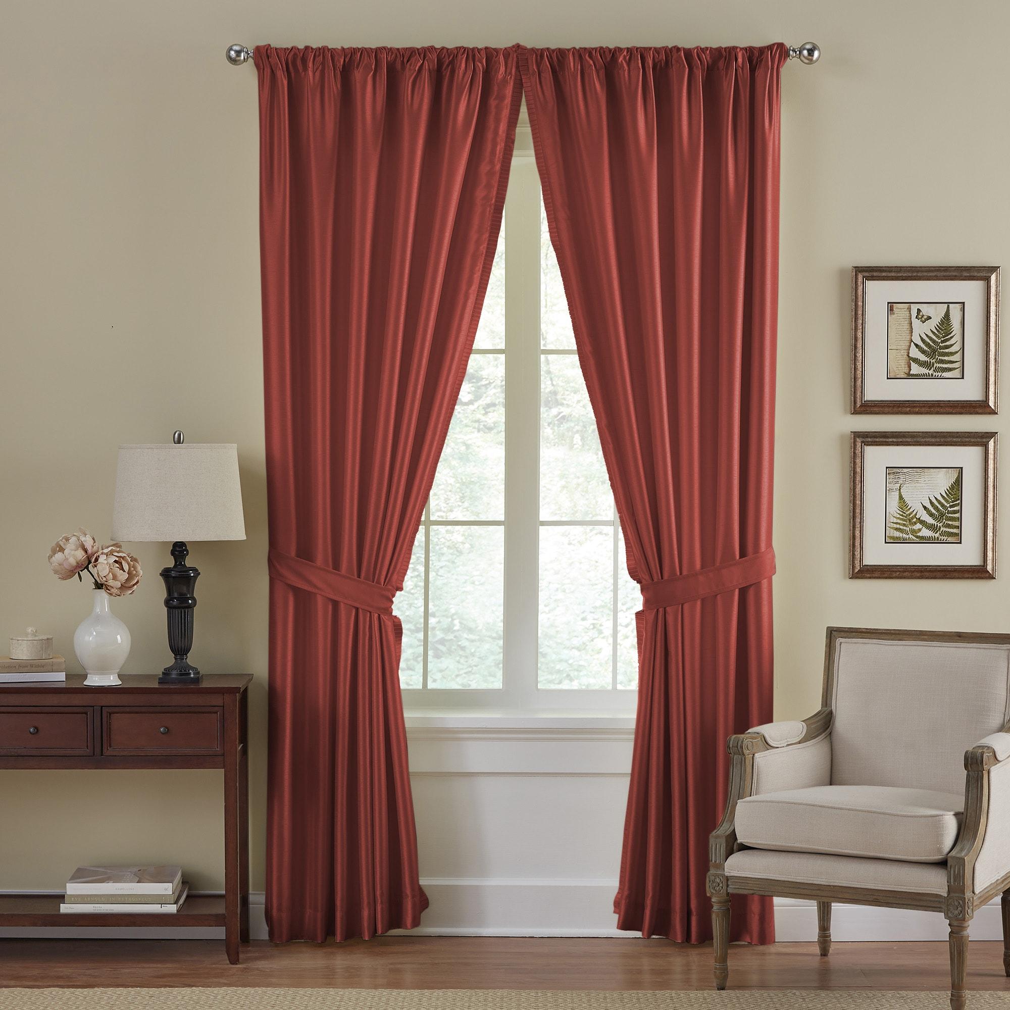 Versailles Faux Silk Room Darkening Single Window Curtain Panel - 52" x 108" - Rouge Red - Elrene Home Fashions