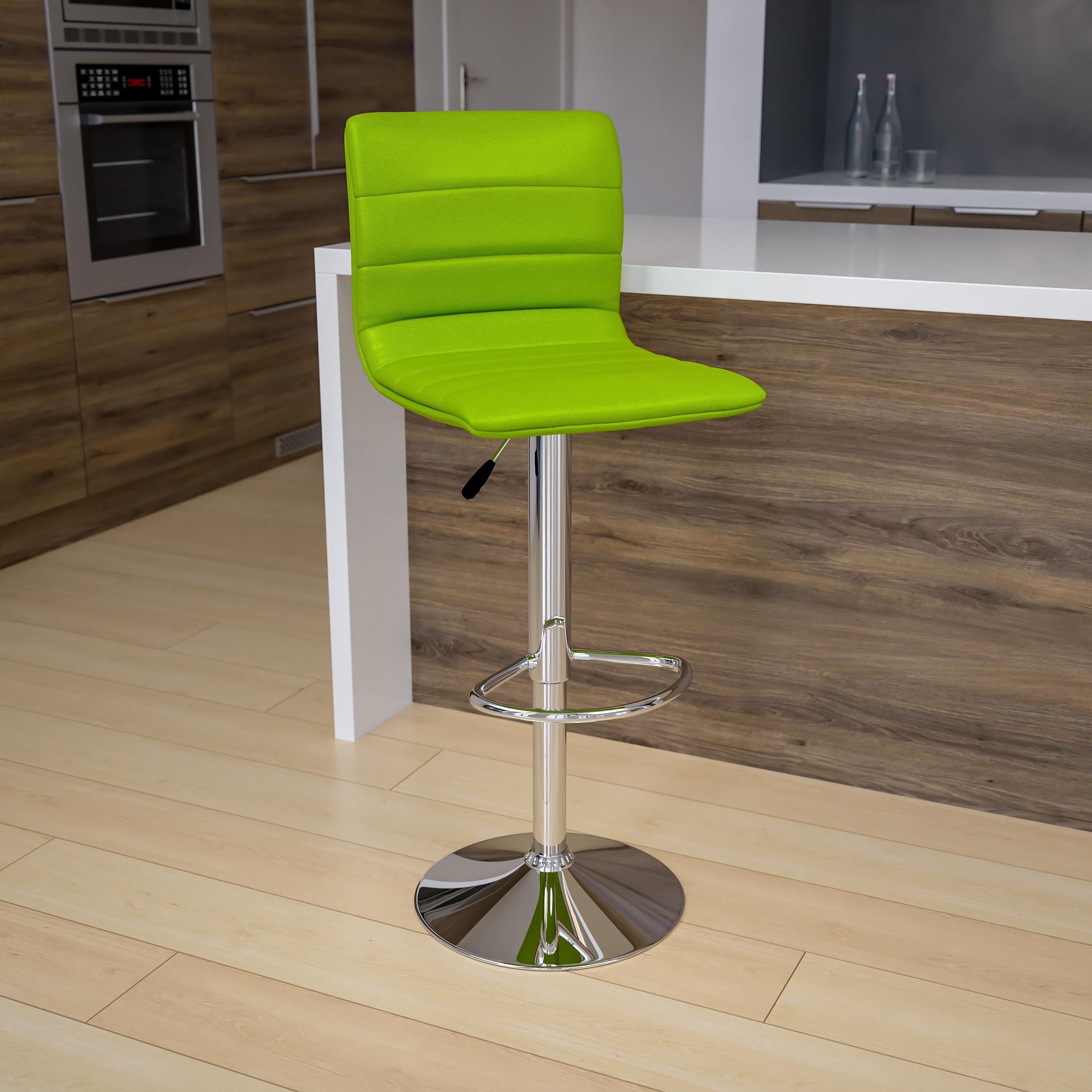 Flash Furniture Modern Green Vinyl Adjustable Bar Stool with Back, Counter Height Swivel Stool with Chrome Pedestal Base